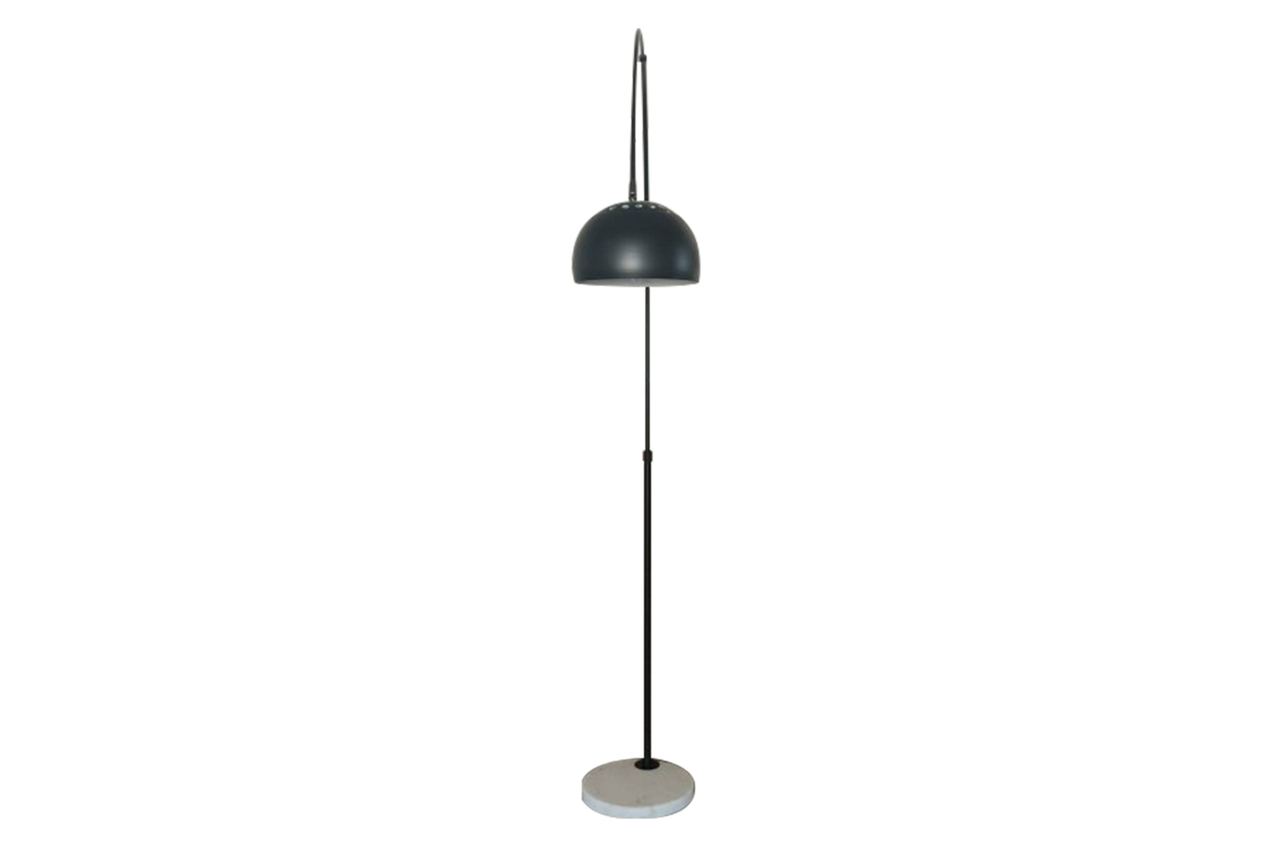 LeisureMod Arco Modern Arched Floor Lamp with White Round Marble Base - Black