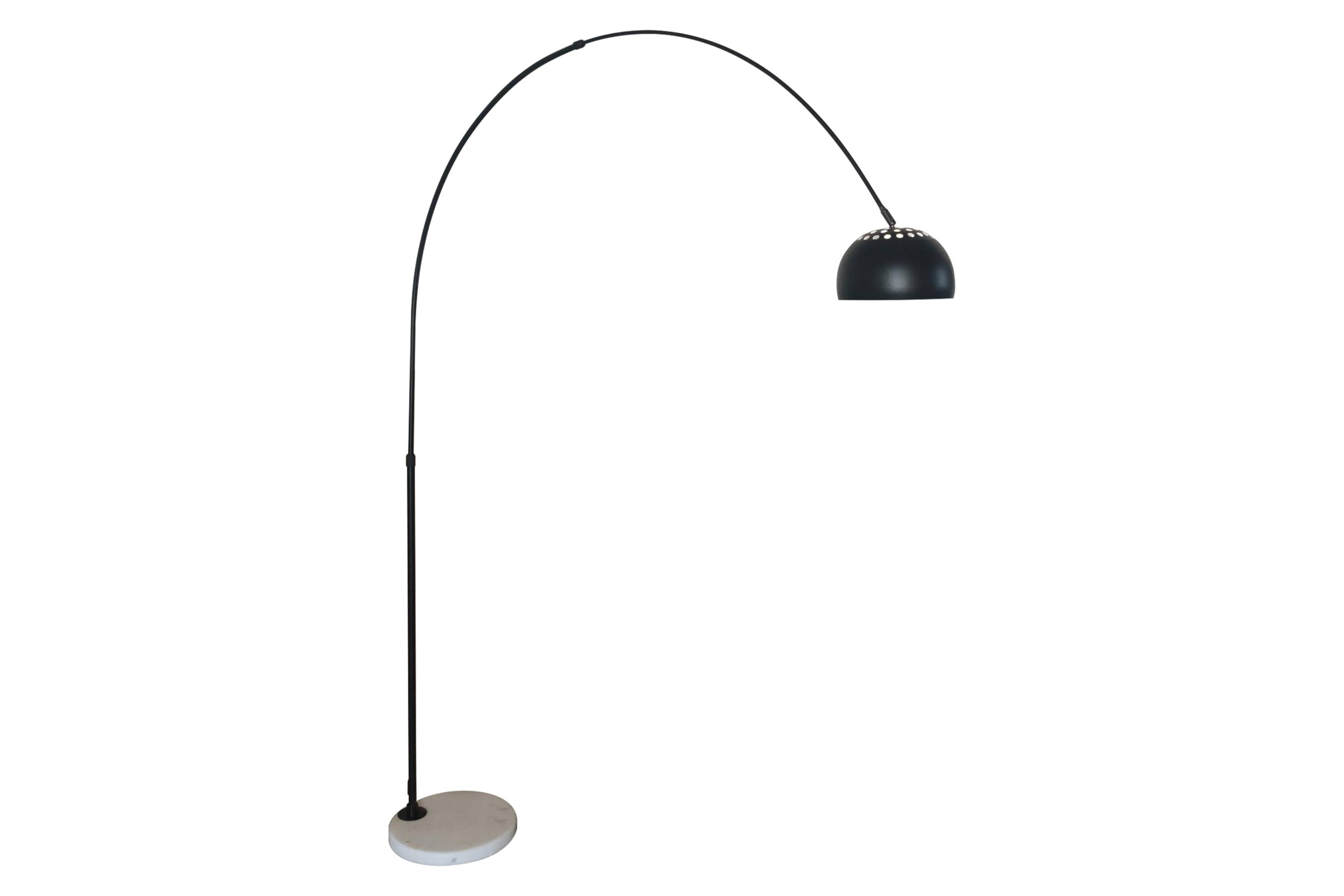 LeisureMod Arco Modern Arched Floor Lamp with White Round Marble Base - Black