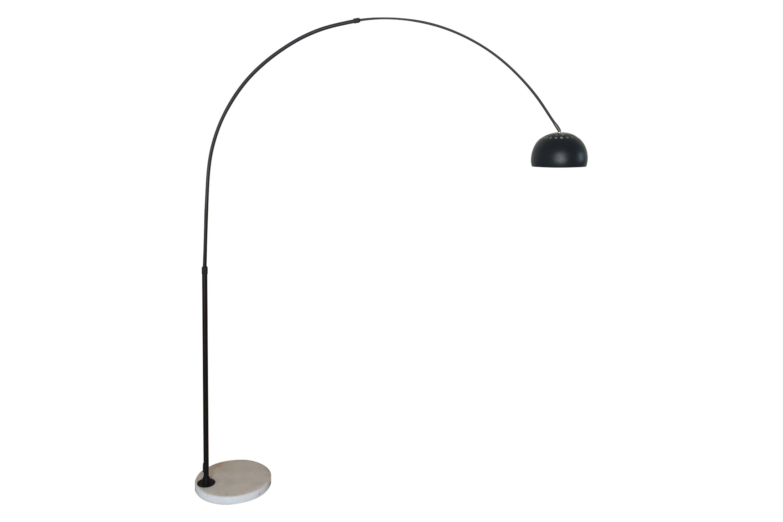 LeisureMod Arco Modern Arched Floor Lamp with White Round Marble Base - Black