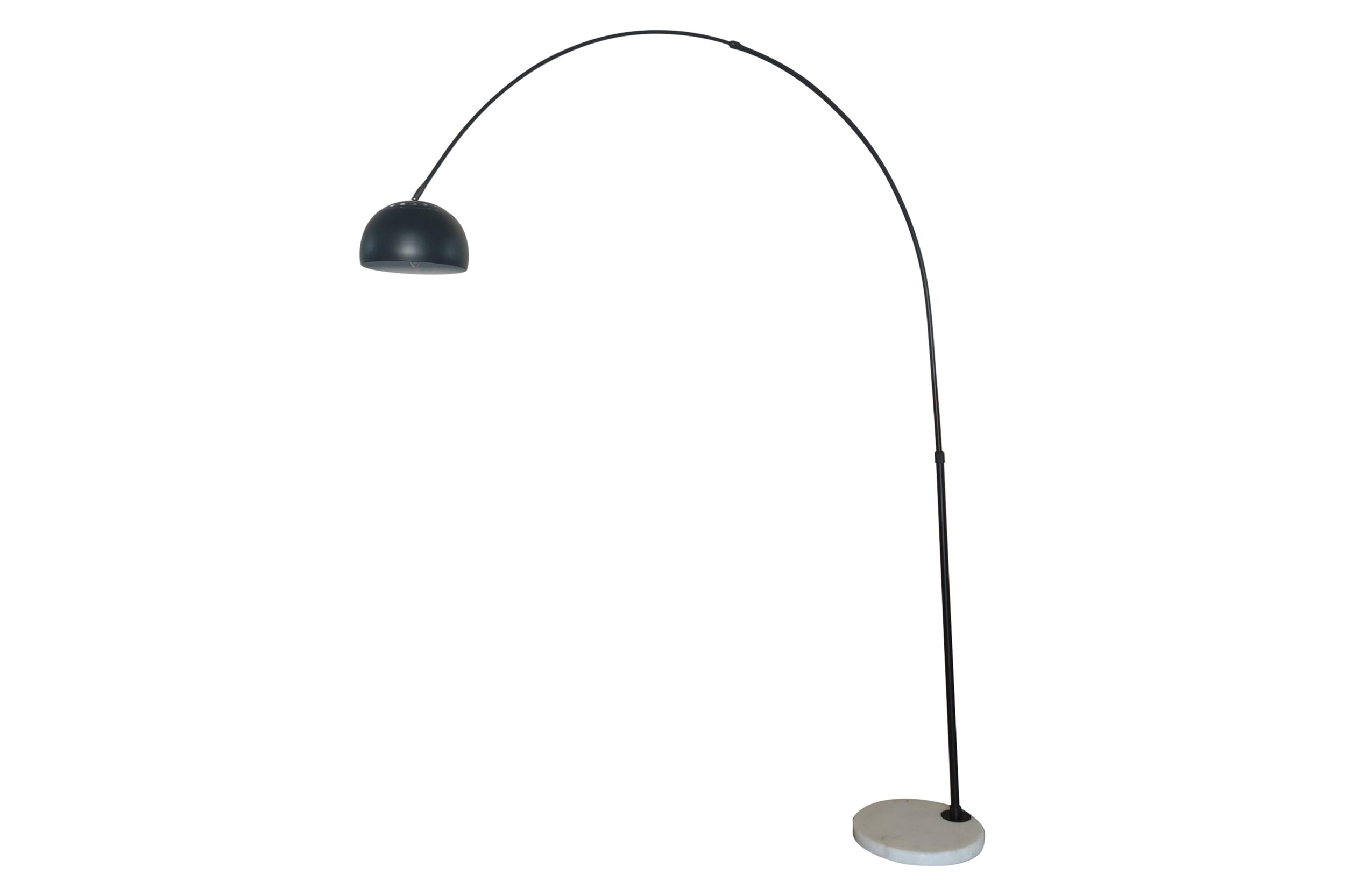 LeisureMod Arco Modern Arched Floor Lamp with White Round Marble Base - Black