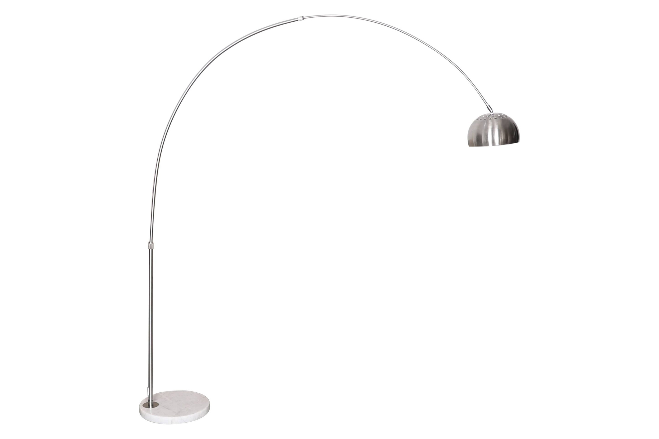 LeisureMod Arco Modern Arched Floor Lamp with White Round Marble Base - Silver