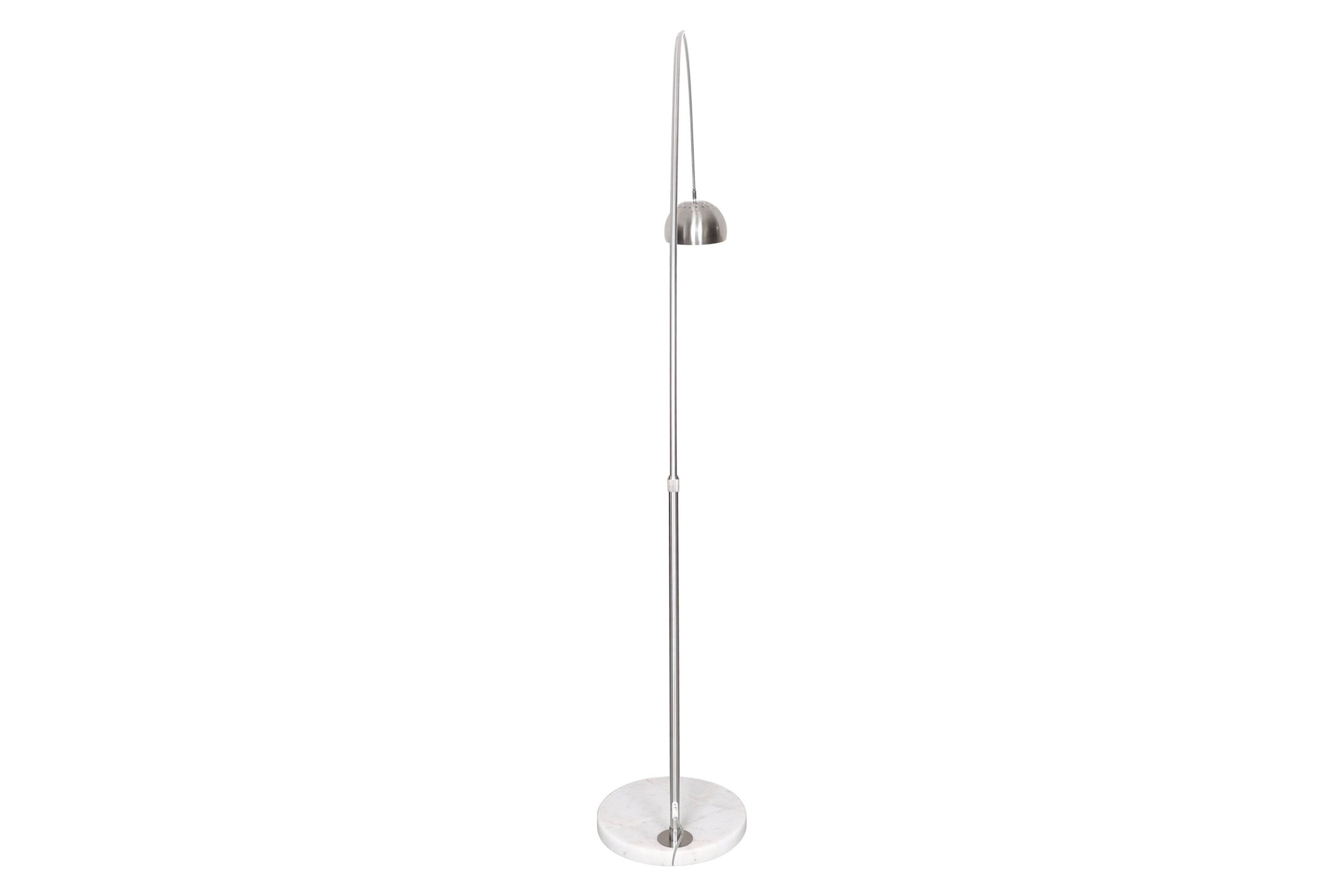 LeisureMod Arco Modern Arched Floor Lamp with White Round Marble Base - Silver