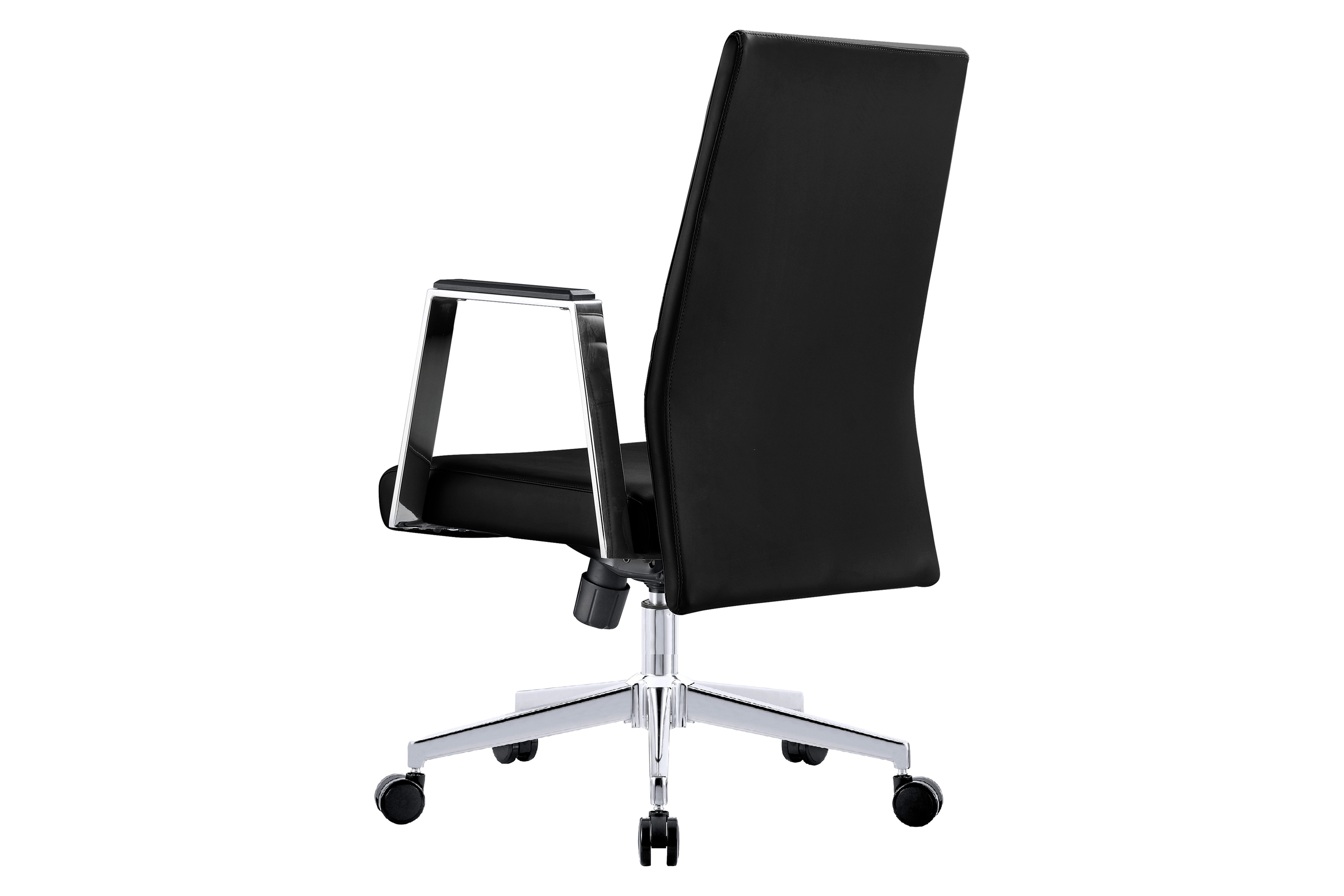 LeisureMod Aleen Mid-Century Modern Leather Swivel Office Chair with Adjustable Height - Black