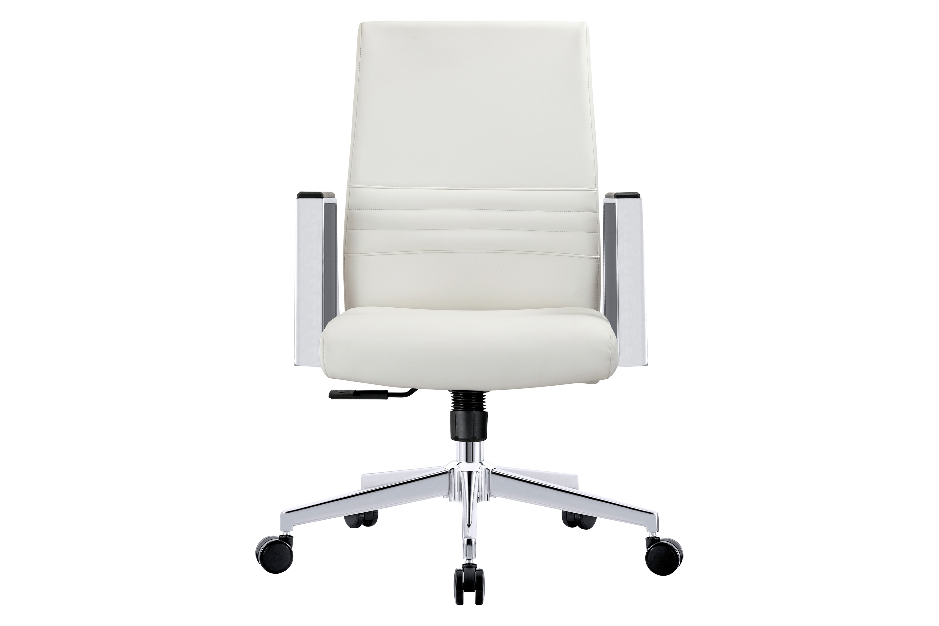 LeisureMod Aleen Mid-Century Modern Leather Swivel Office Chair with Adjustable Height - White