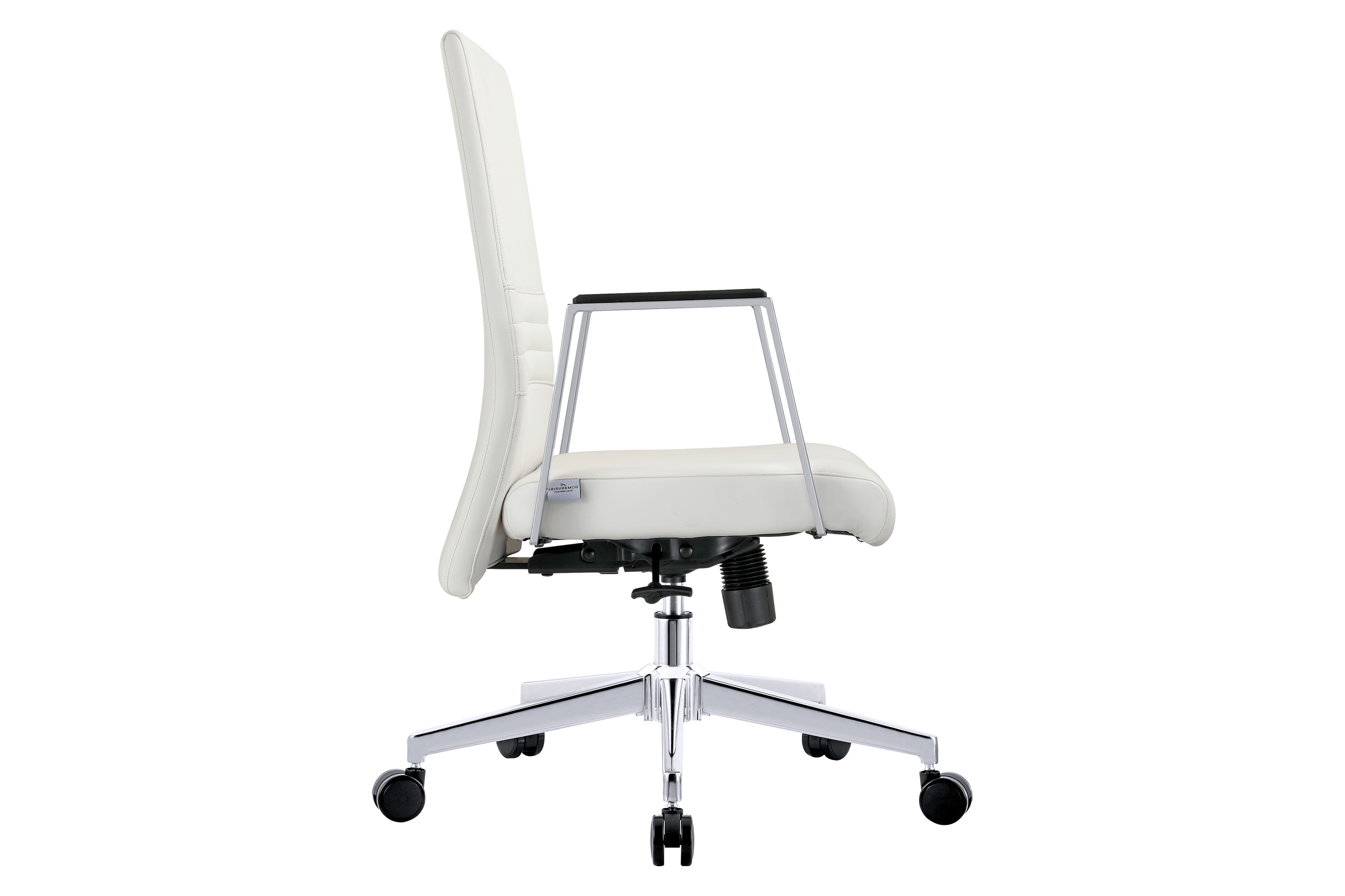 LeisureMod Aleen Mid-Century Modern Leather Swivel Office Chair with Adjustable Height - White