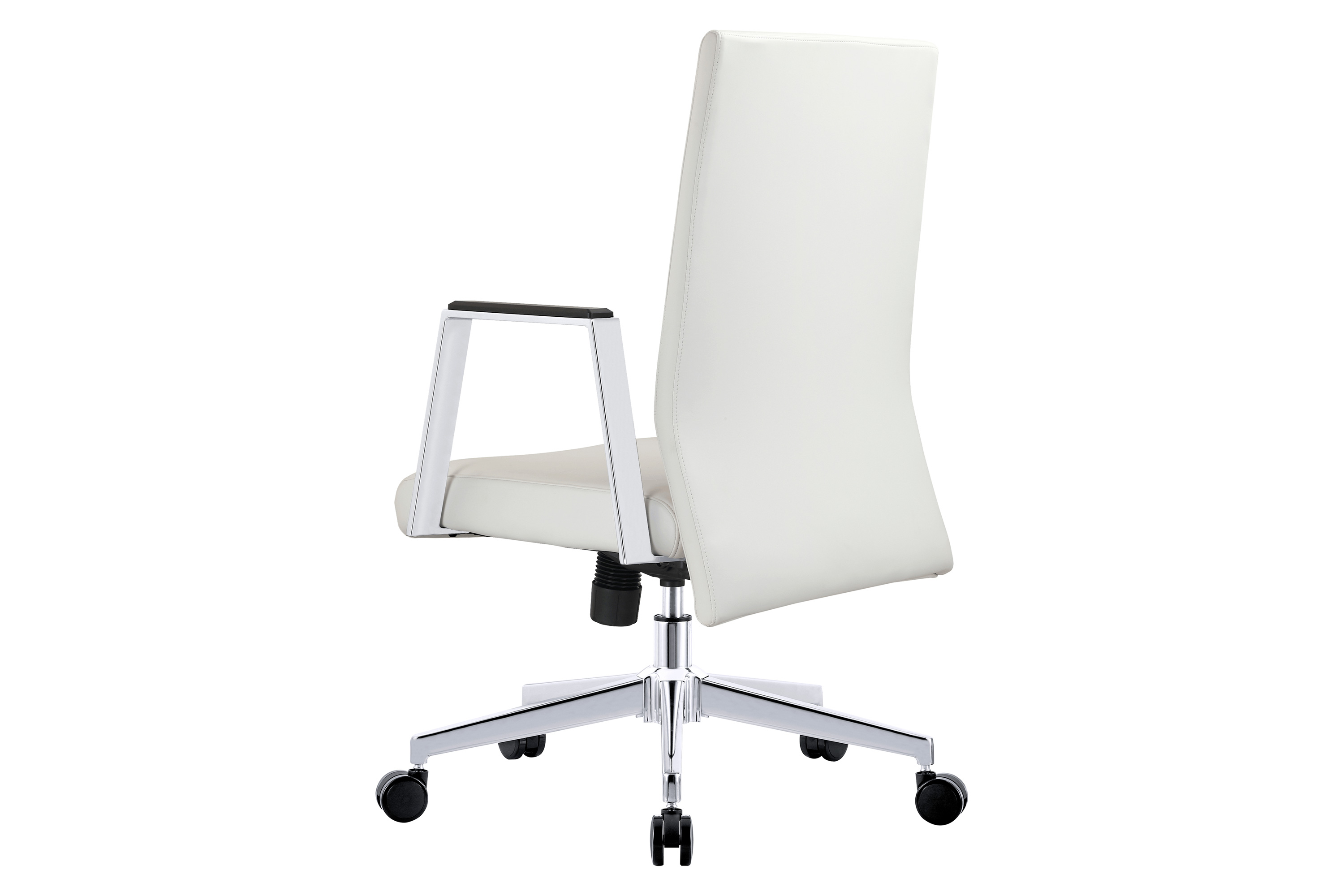 LeisureMod Aleen Mid-Century Modern Leather Swivel Office Chair with Adjustable Height - White