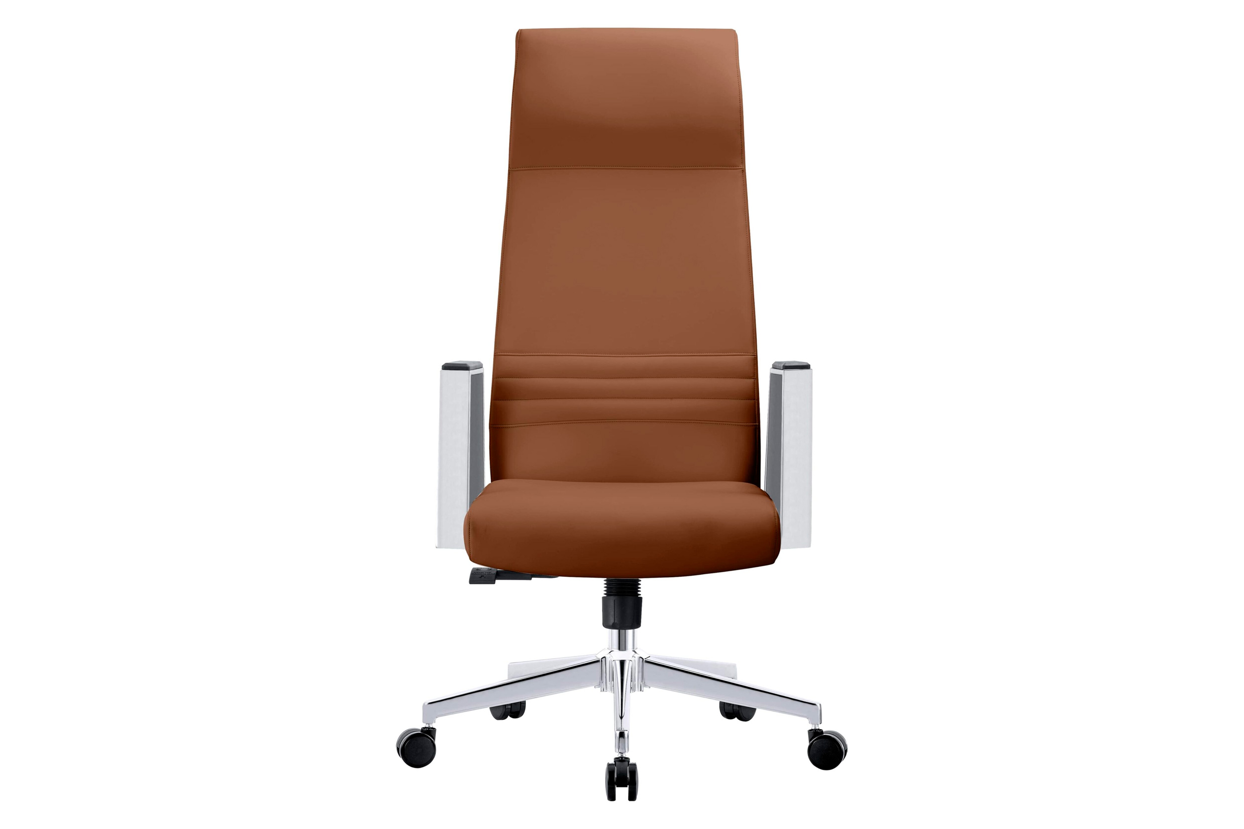 LeisureMod Aleen Modern High-Back Office Chair in Upholstered Leather and Iron Frame - Dark Brown