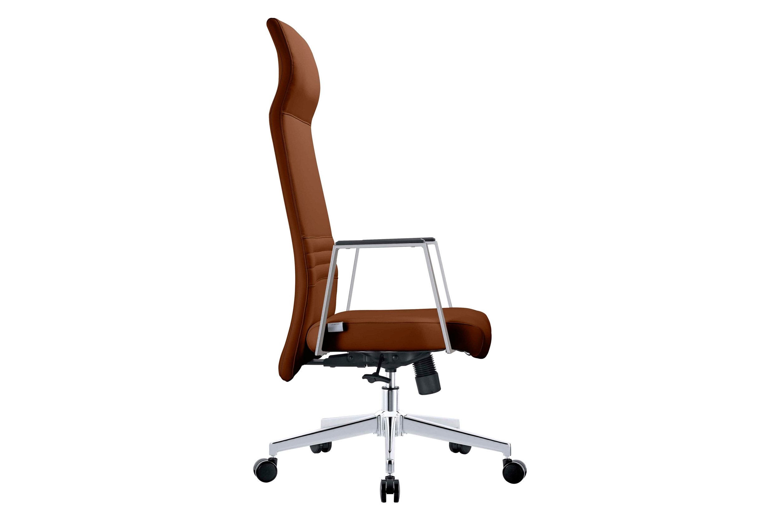 LeisureMod Aleen Modern High-Back Office Chair in Upholstered Leather and Iron Frame - Dark Brown