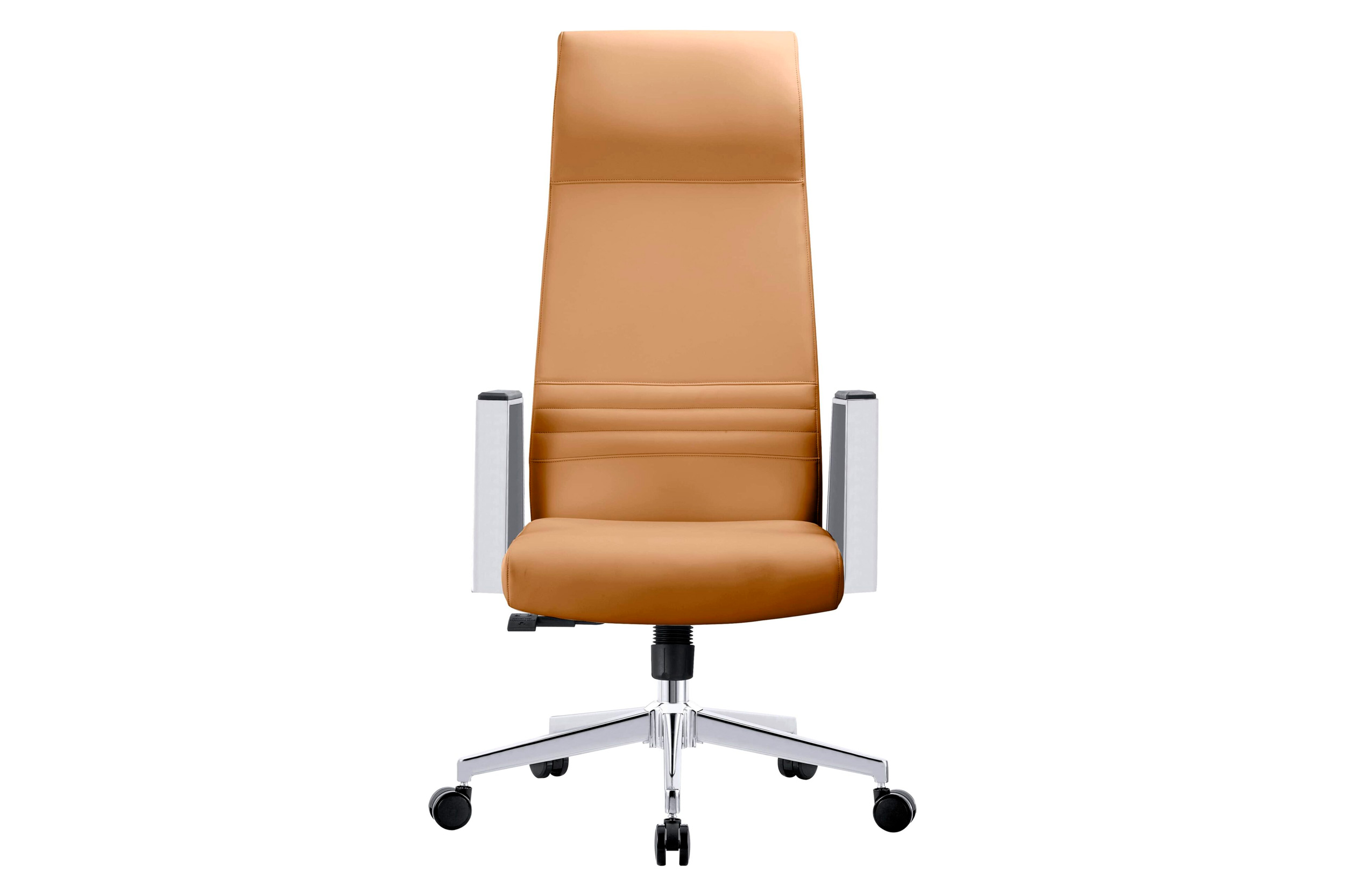 LeisureMod Aleen Modern High-Back Office Chair in Upholstered Leather and Iron Frame - Acorn Brown