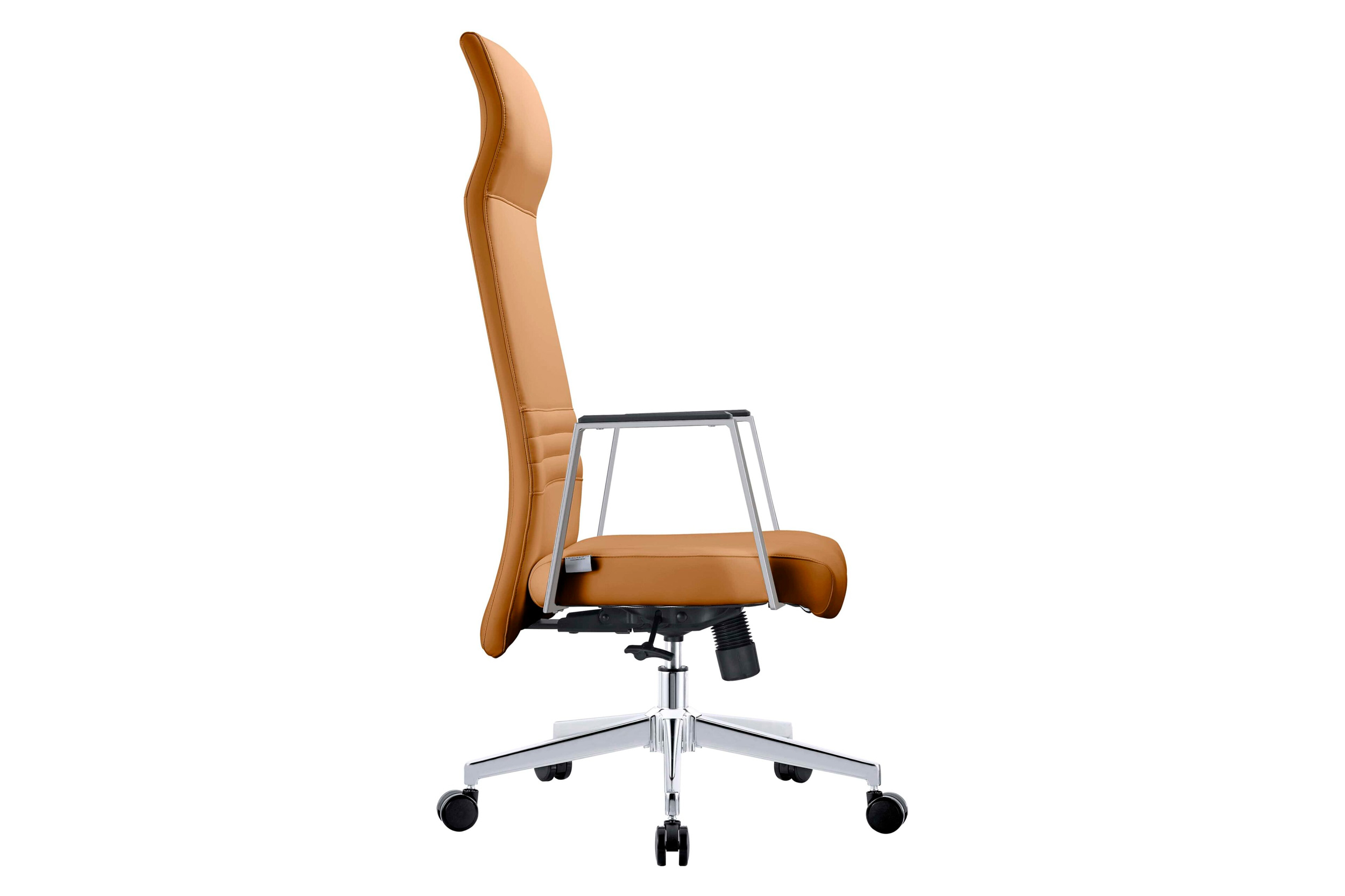 LeisureMod Aleen Modern High-Back Office Chair in Upholstered Leather and Iron Frame - Acorn Brown