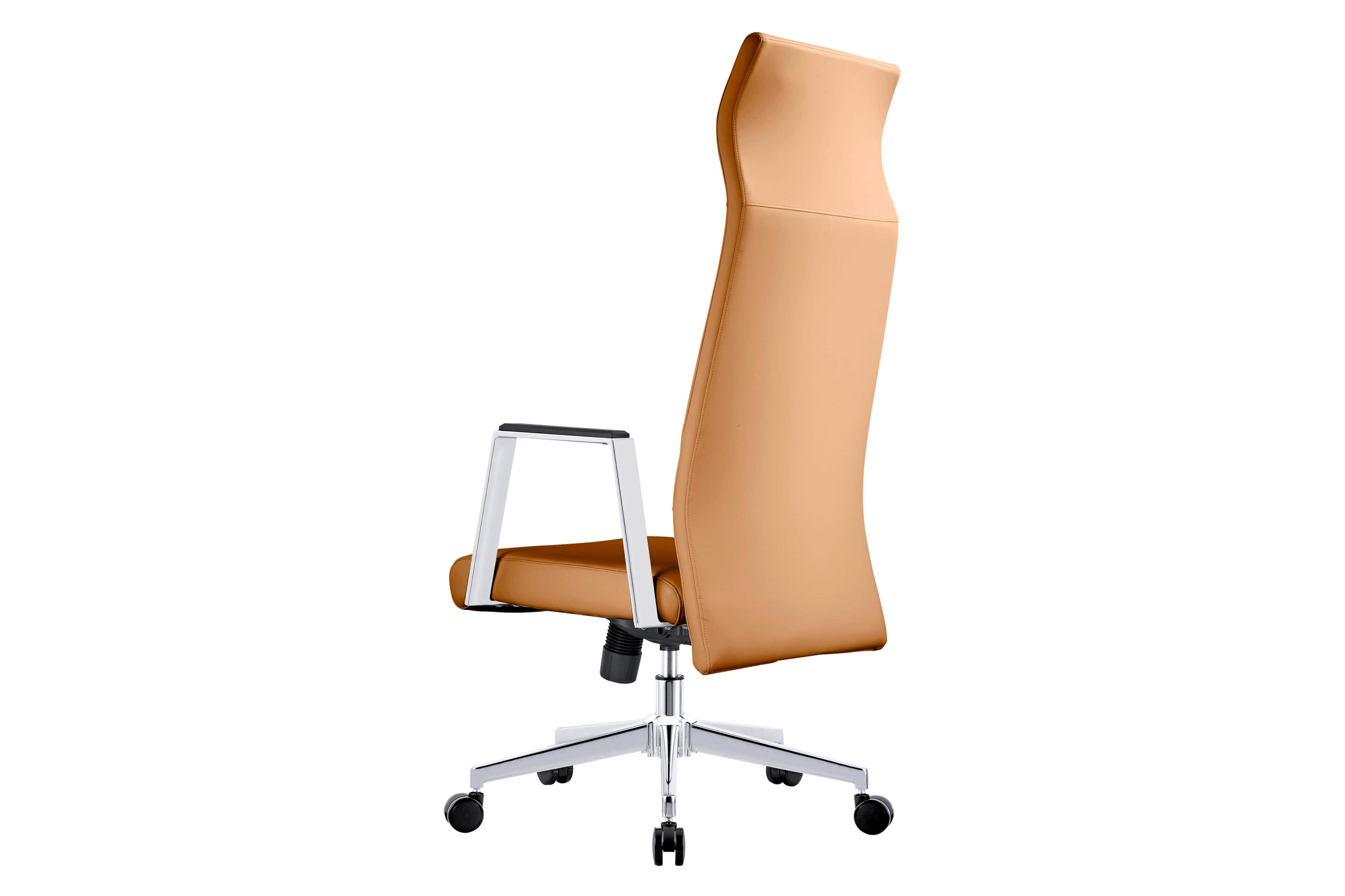 LeisureMod Aleen Modern High-Back Office Chair in Upholstered Leather and Iron Frame - Acorn Brown