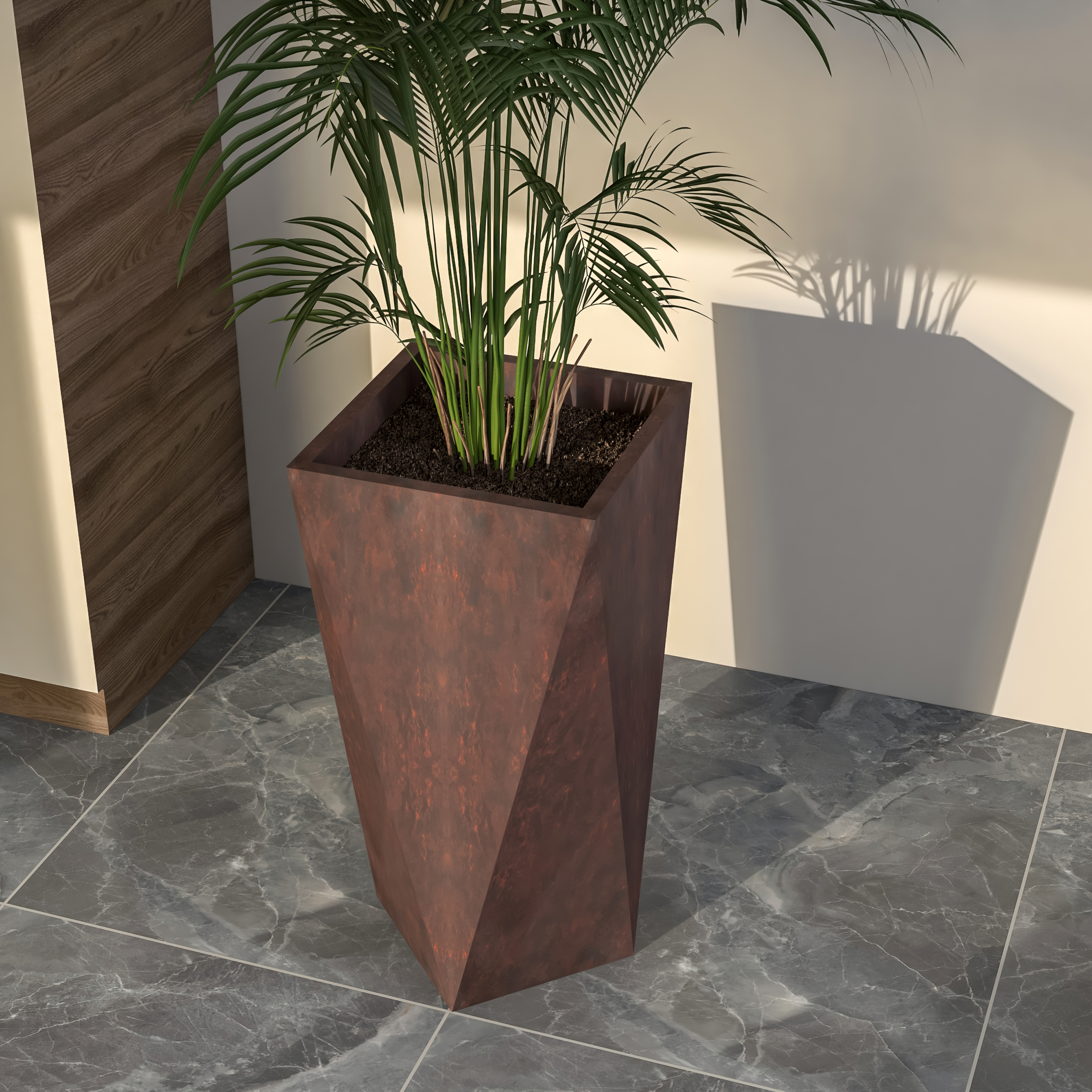 LeisureMod Aloe Modern 35" Fiberstone and Clay Planter - Brown