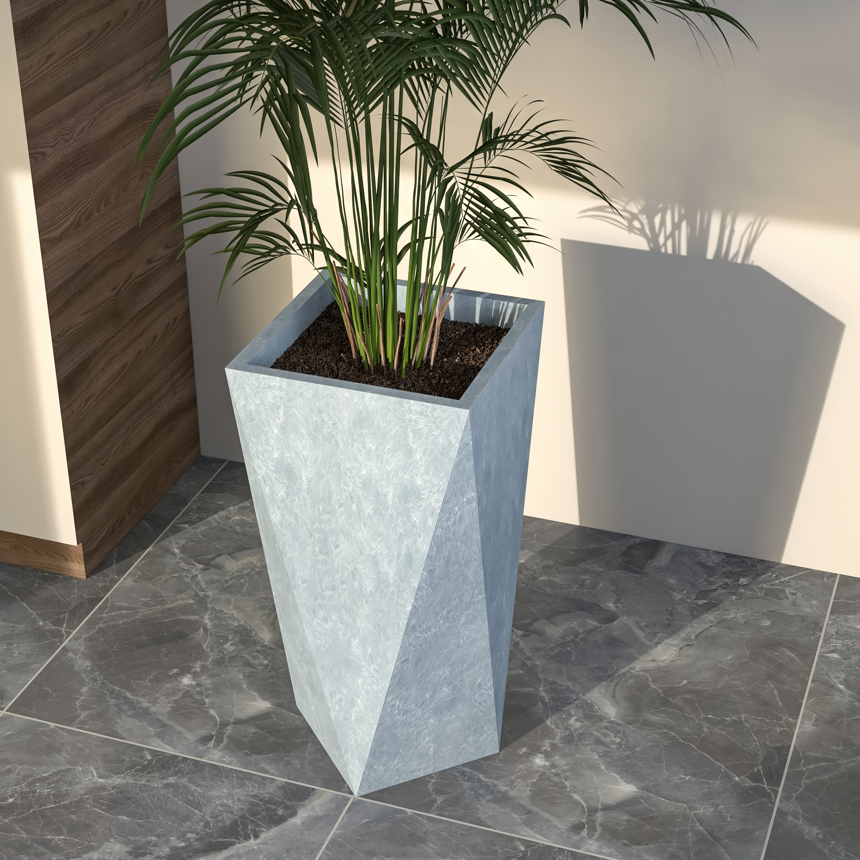 LeisureMod Aloe Modern 35" Fiberstone and Clay Planter - Gray