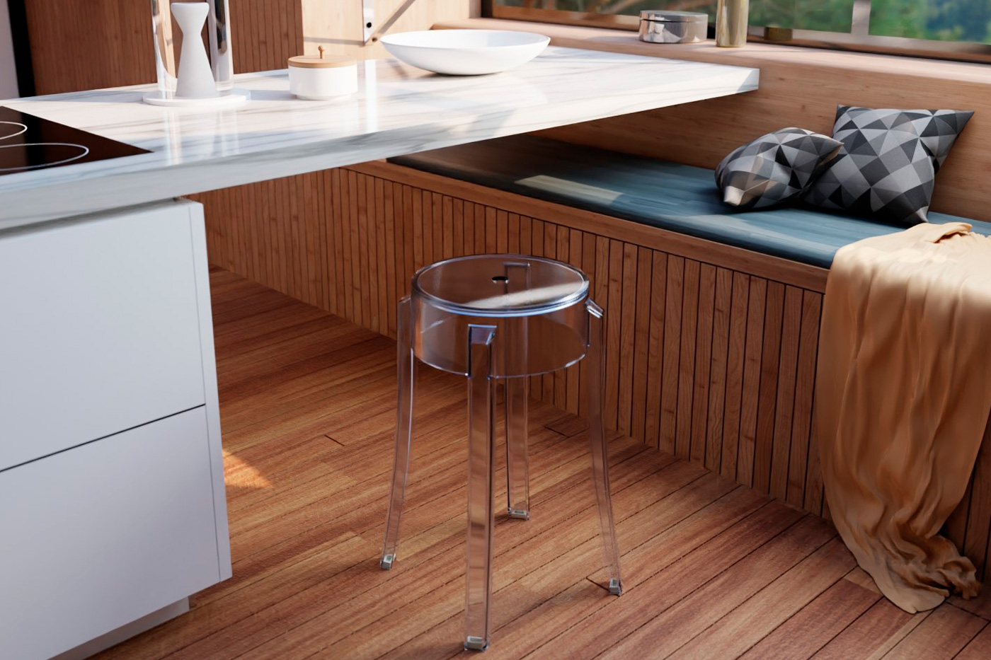 LeisureMod Averill Modern Plastic Dining Stool With Sturdy Seat And Legs