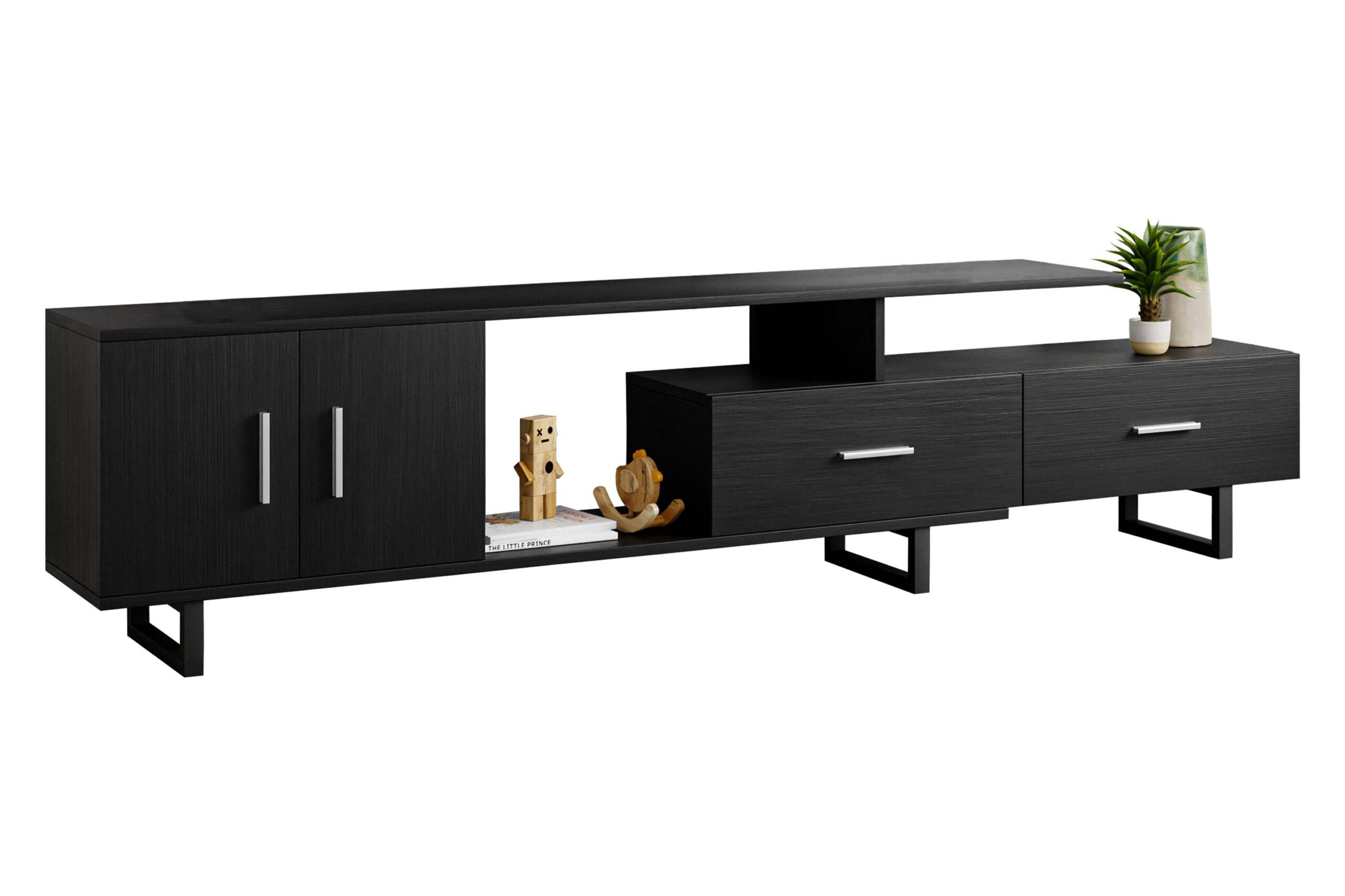 LeisureMod Avery Mid-Century Modern TV Stand with MDF Cabinet - Ebony