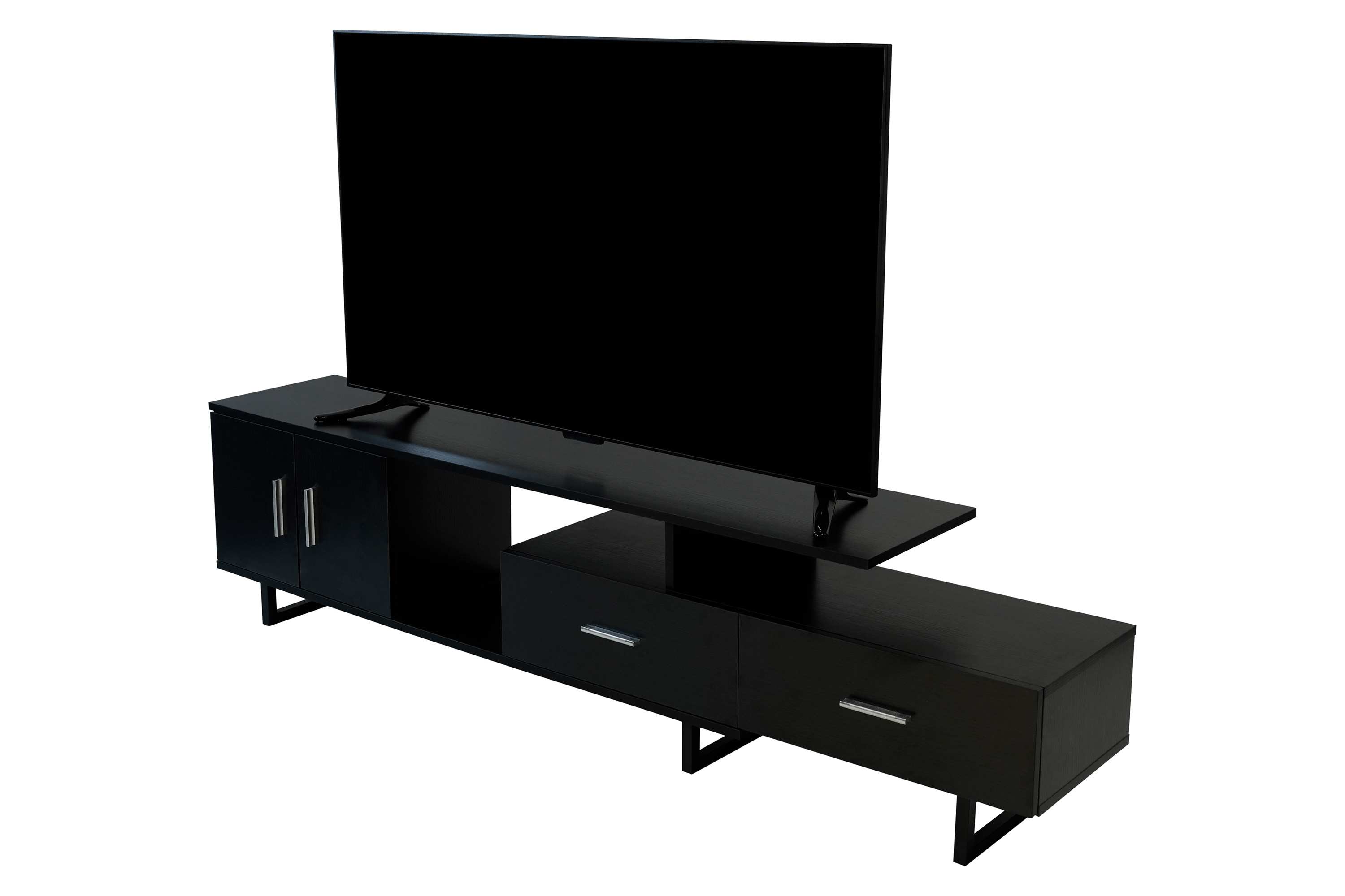 LeisureMod Avery Mid-Century Modern TV Stand with MDF Cabinet - Ebony