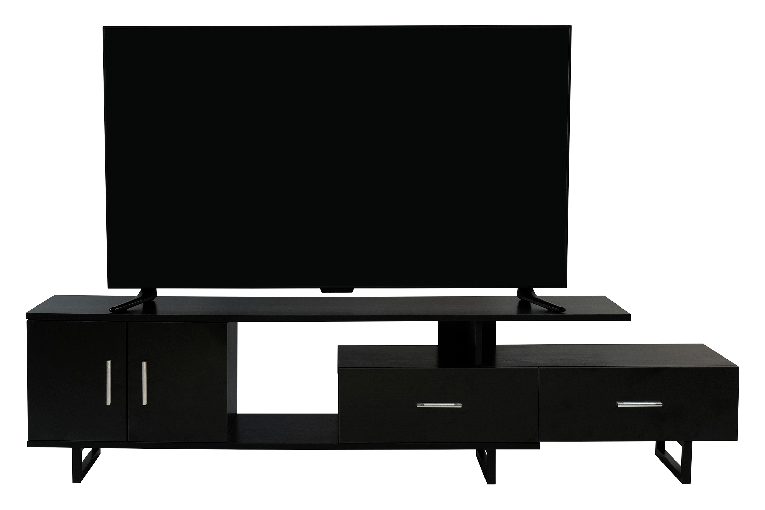 LeisureMod Avery Mid-Century Modern TV Stand with MDF Cabinet - Ebony