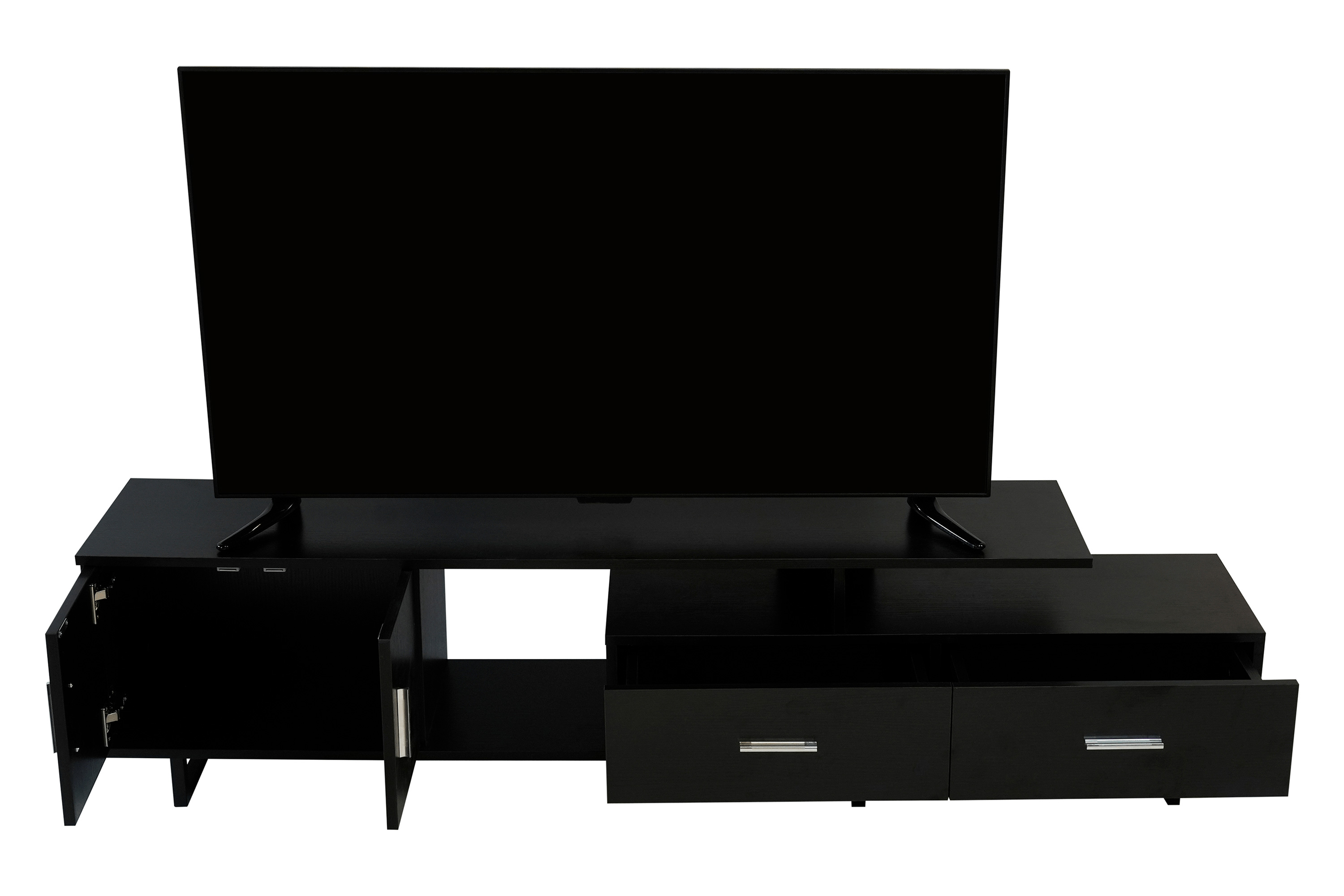 LeisureMod Avery Mid-Century Modern TV Stand with MDF Cabinet - Ebony