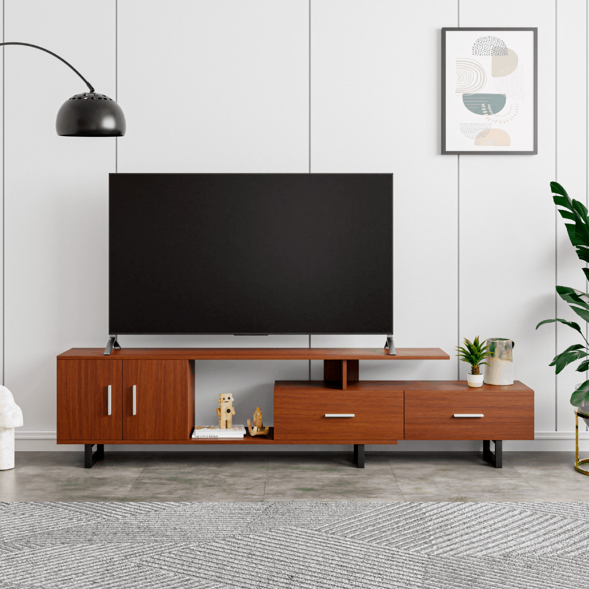 LeisureMod Avery Mid-Century Modern TV Stand with MDF Cabinet - Walnut