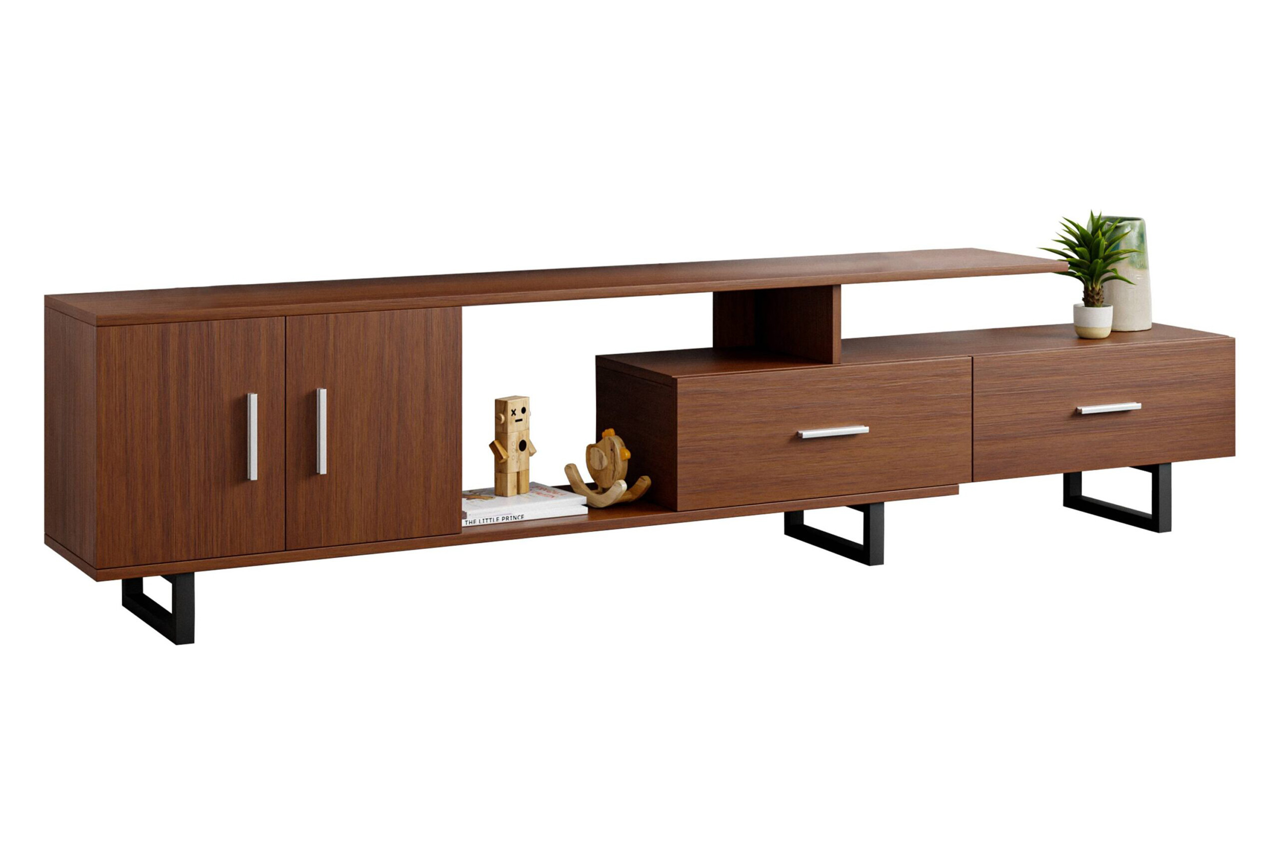 LeisureMod Avery Mid-Century Modern TV Stand with MDF Cabinet - Walnut