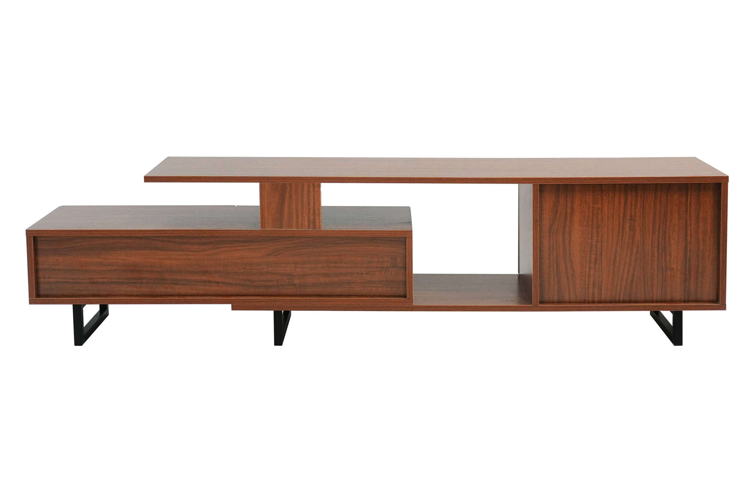 LeisureMod Avery Mid-Century Modern TV Stand with MDF Cabinet - Walnut