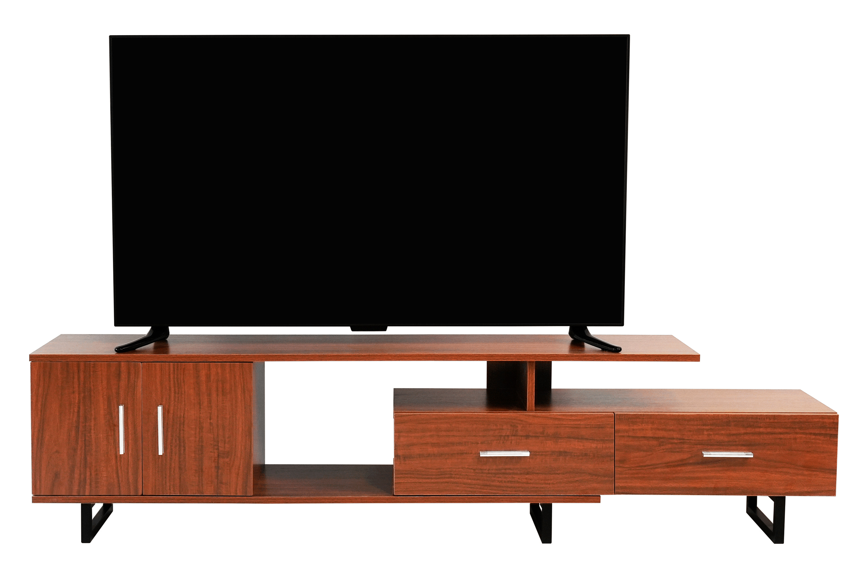 LeisureMod Avery Mid-Century Modern TV Stand with MDF Cabinet - Walnut