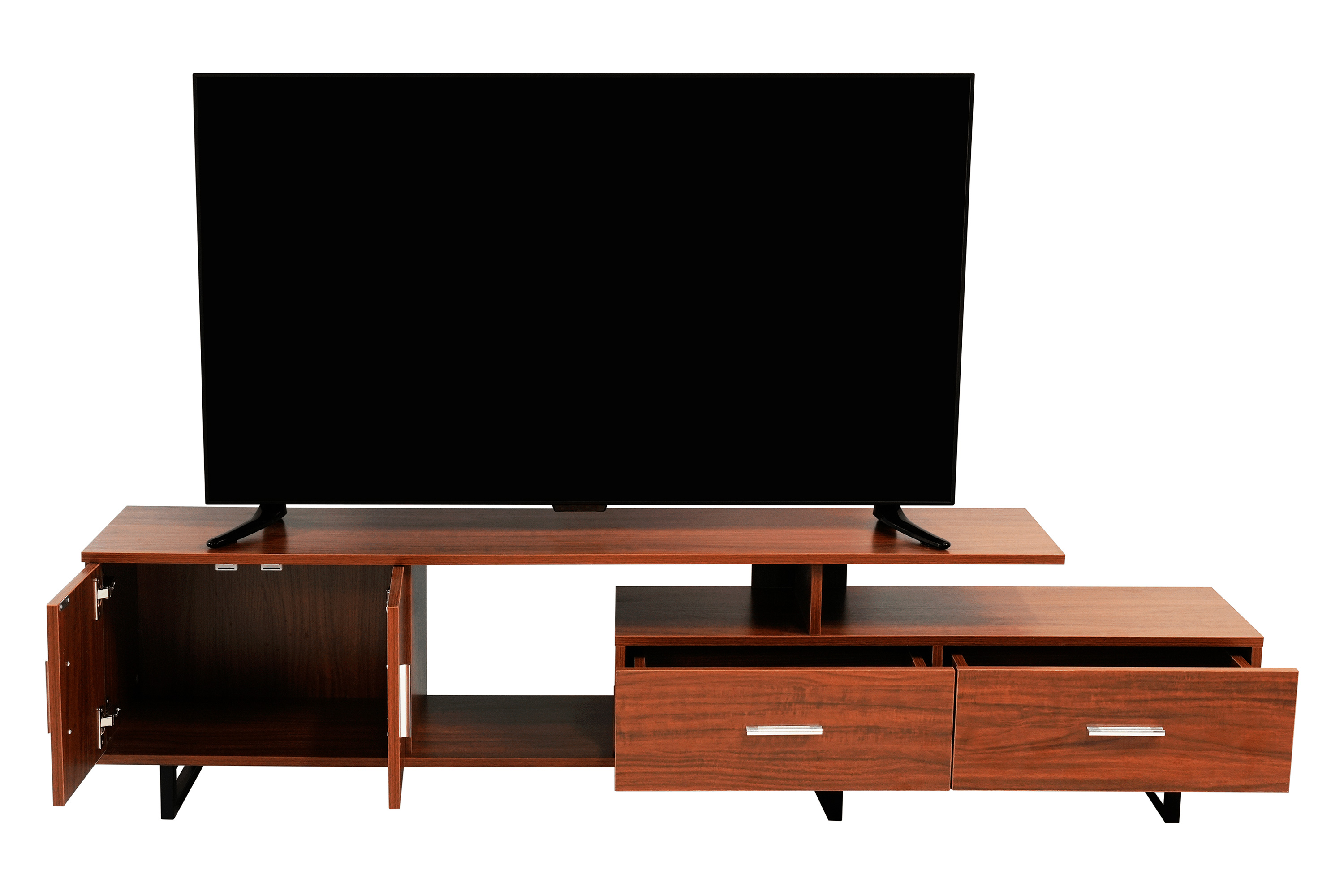 LeisureMod Avery Mid-Century Modern TV Stand with MDF Cabinet - Walnut