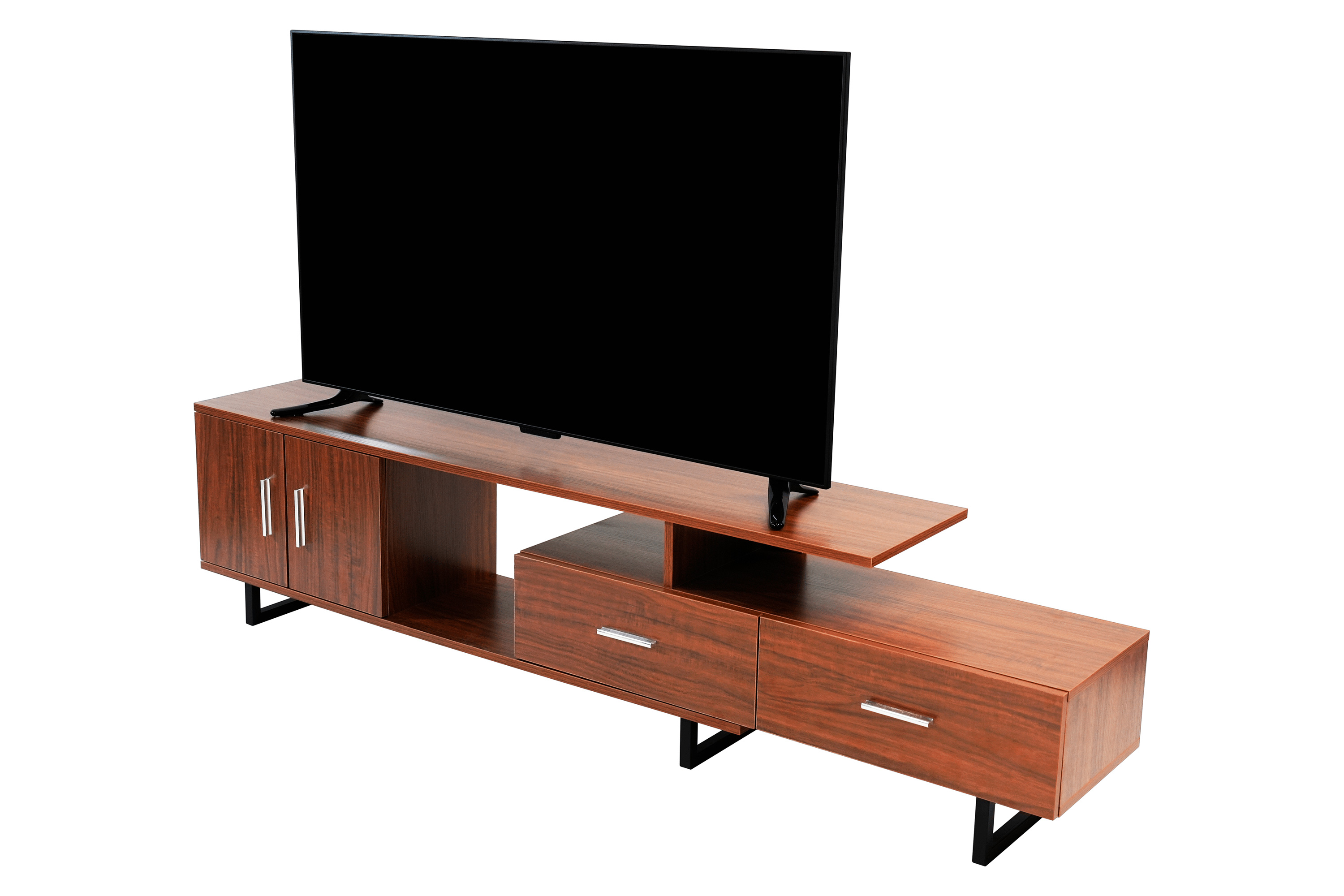 LeisureMod Avery Mid-Century Modern TV Stand with MDF Cabinet - Walnut