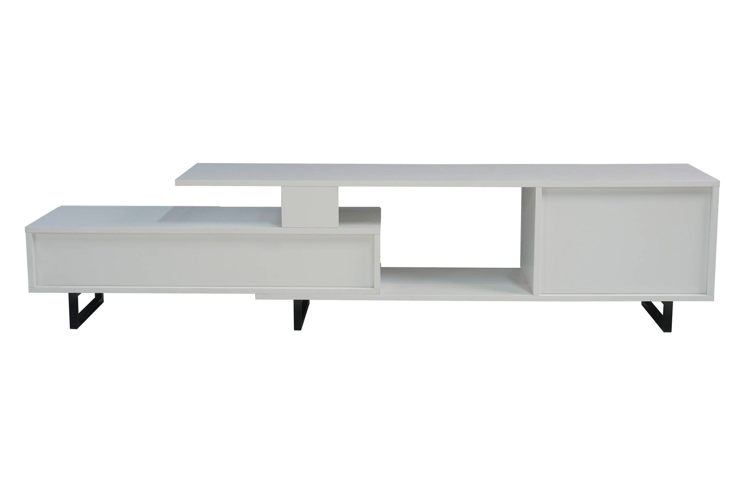 LeisureMod Avery Mid-Century Modern TV Stand with MDF Cabinet - White