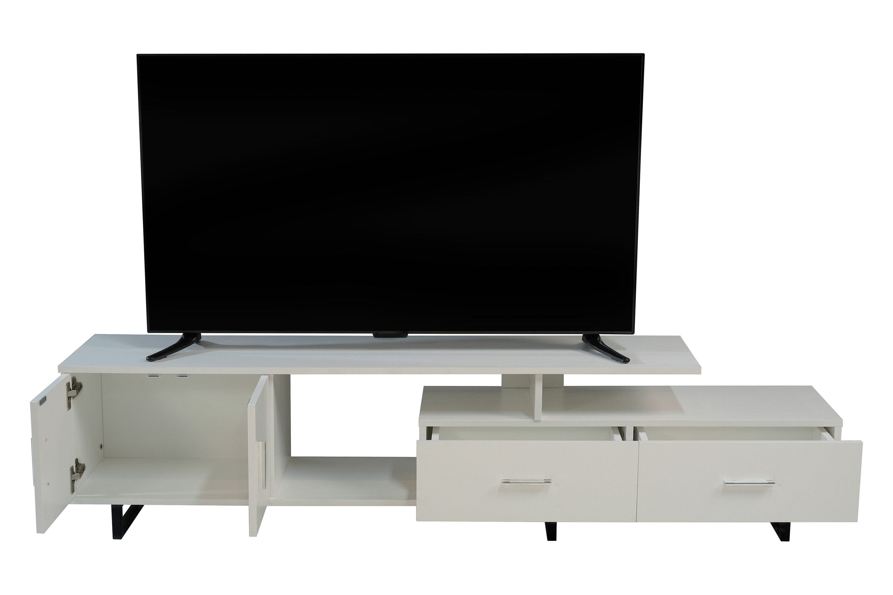 LeisureMod Avery Mid-Century Modern TV Stand with MDF Cabinet - White