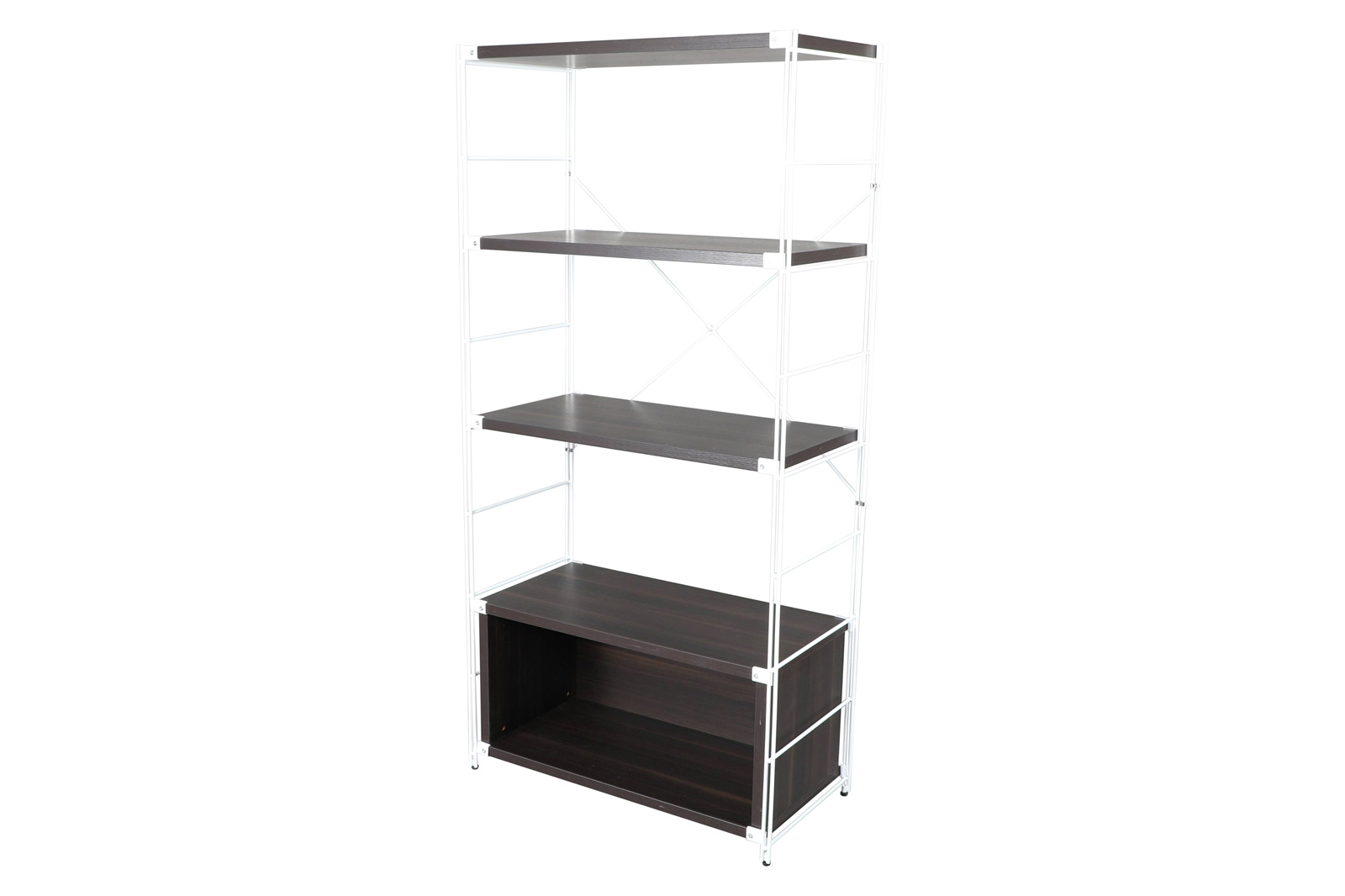 LeisureMod Brentwood Etagere Bookcase With Black Powder Coated Steel Frame And Melamine Board Shelves