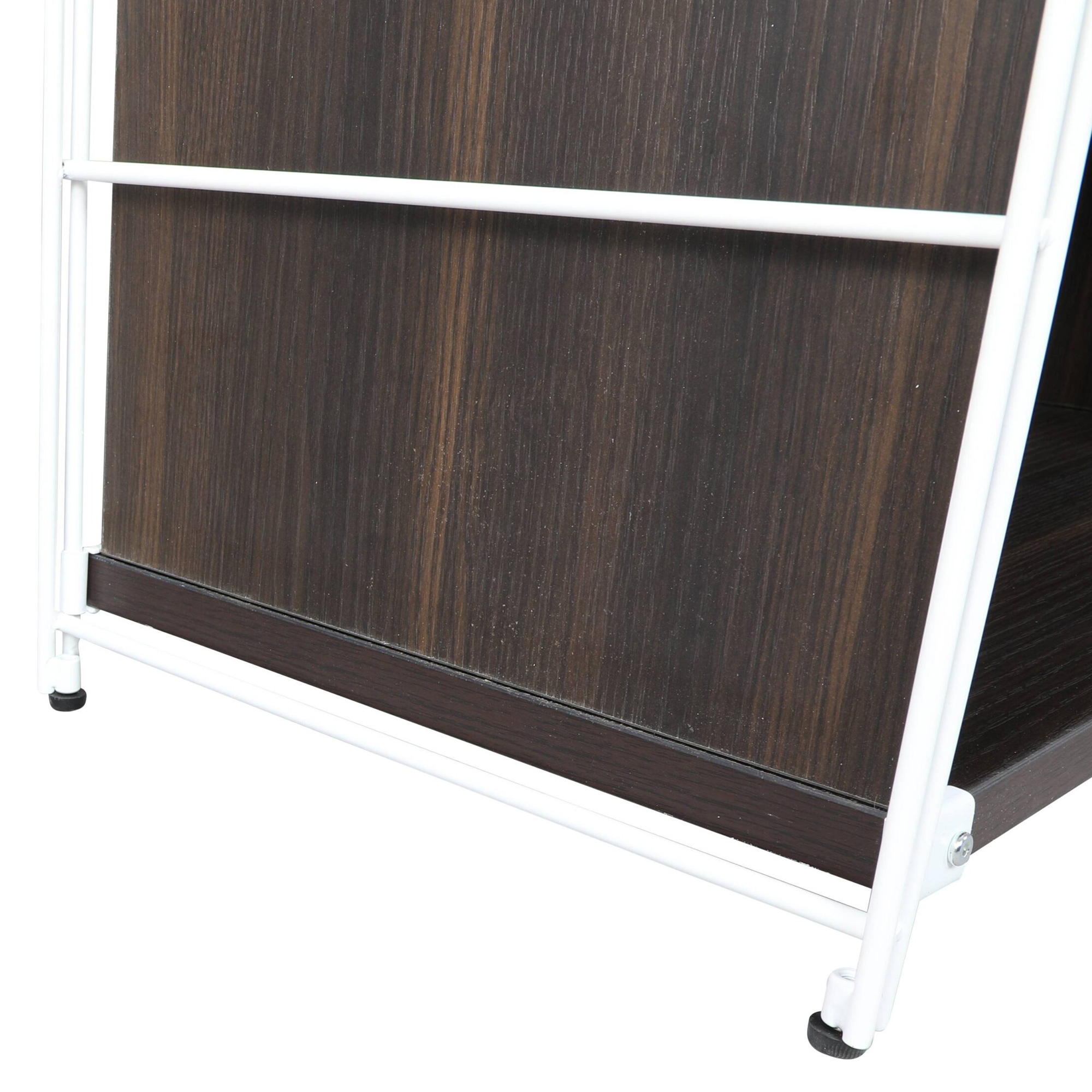 LeisureMod Brentwood Etagere Bookcase With White Powder Coated Steel Frame And Melamine Board Shelves - Dark Walnut