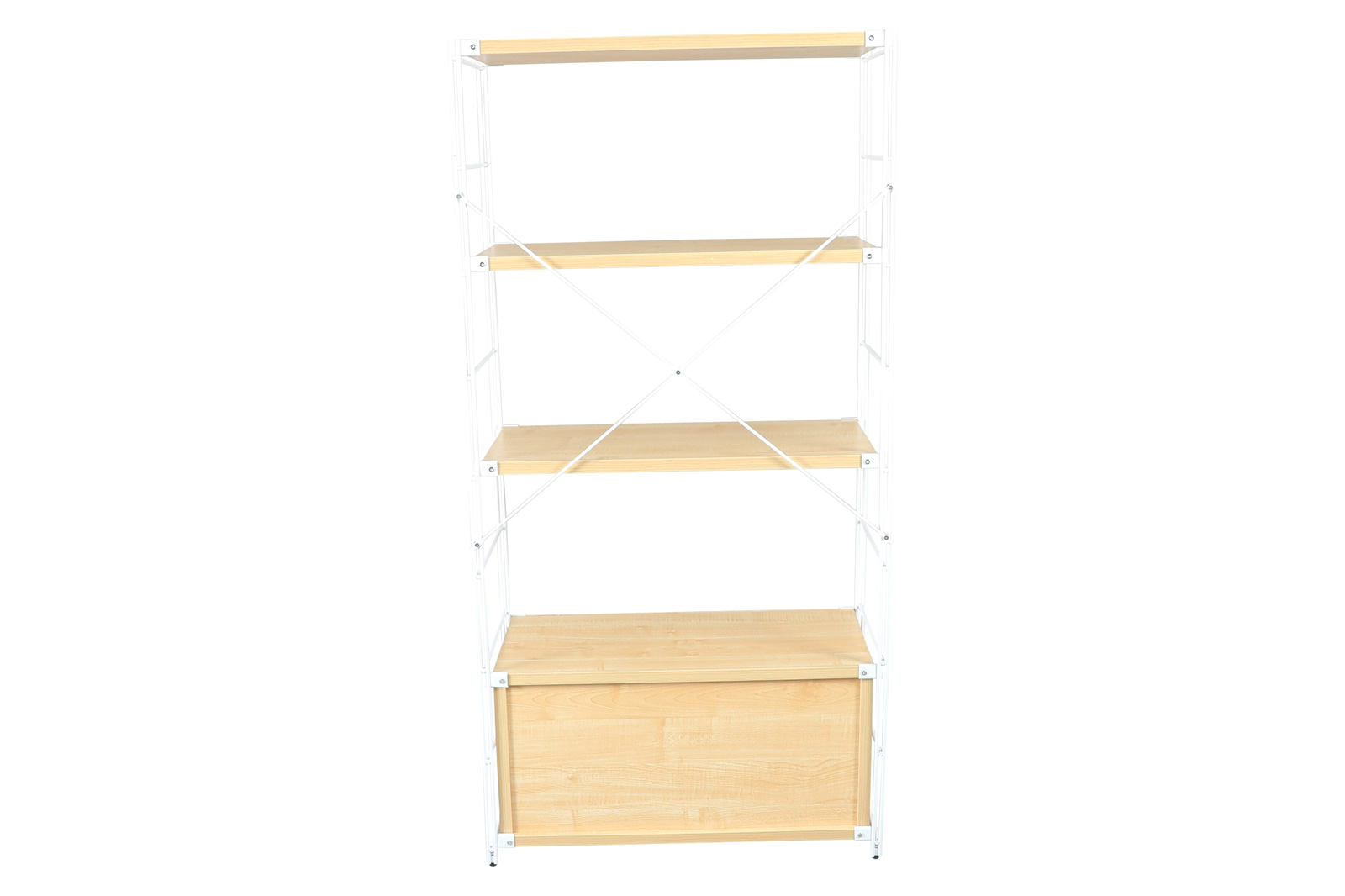 LeisureMod Brentwood Etagere Bookcase With White Powder Coated Steel Frame And Melamine Board Shelves - Natural Wood