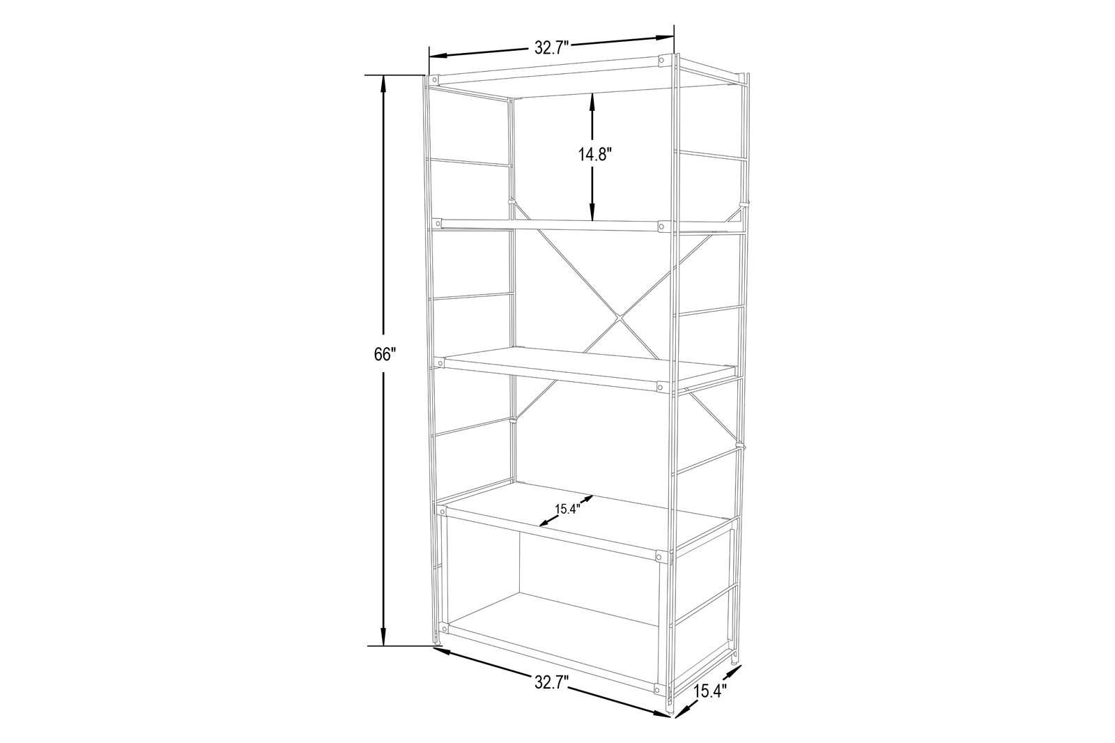 LeisureMod Brentwood Etagere Bookcase With White Powder Coated Steel Frame And Melamine Board Shelves - Natural Wood