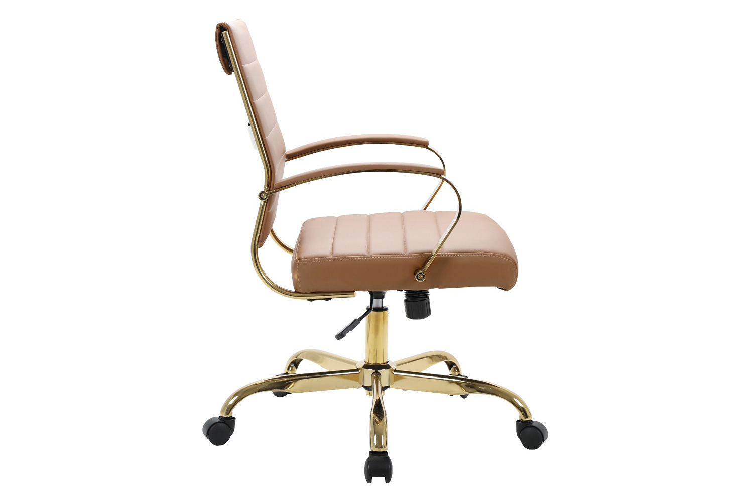 LeisureMod Benmar Home Leather Office Chair with Gold Frame - Brown