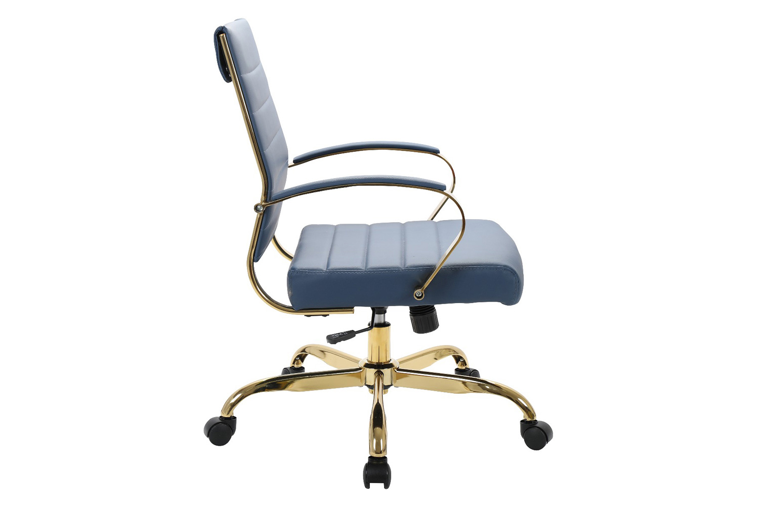 LeisureMod Benmar Home Leather Office Chair with Gold Frame - Blue