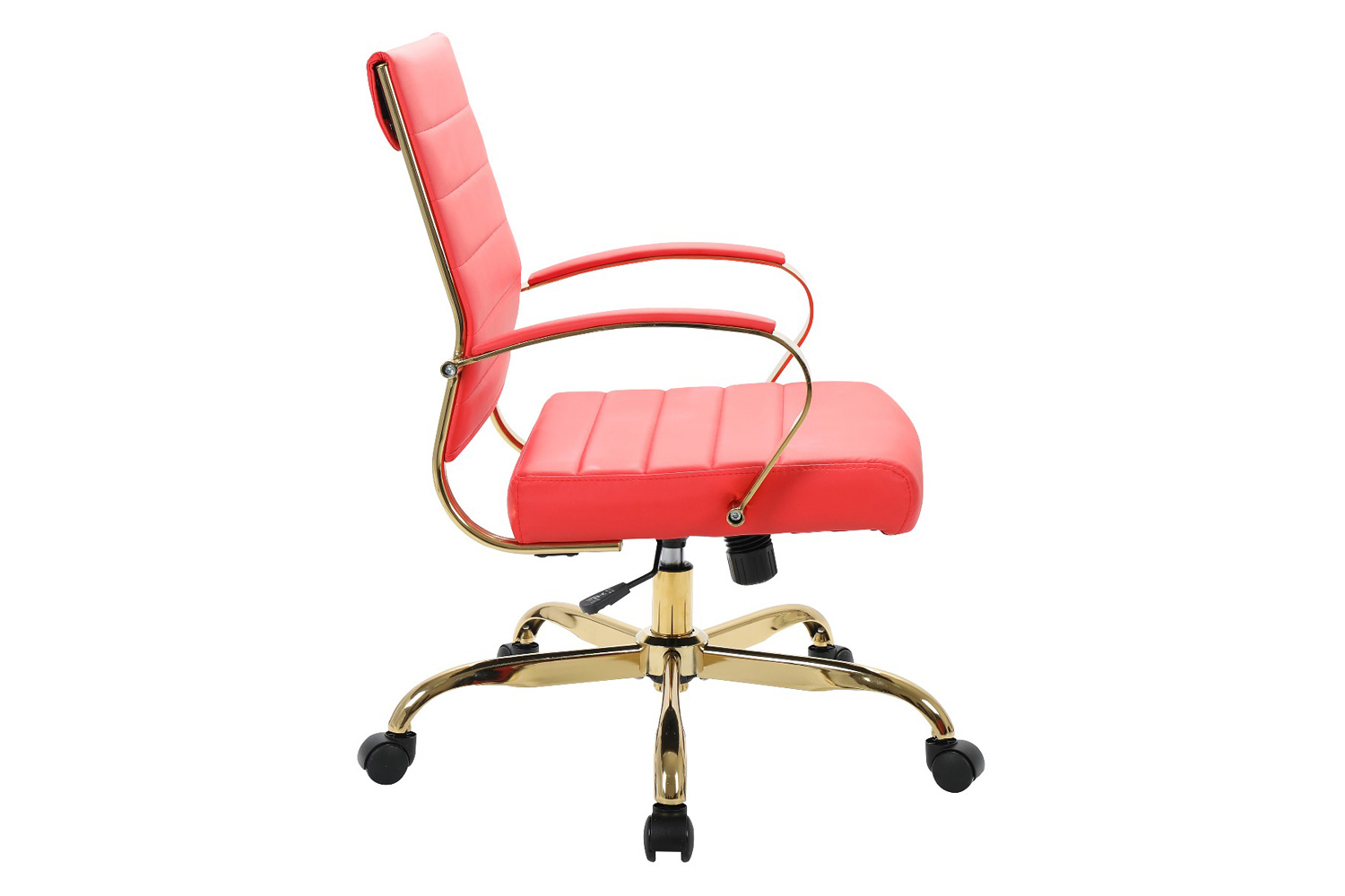 LeisureMod Benmar Home Leather Office Chair with Gold Frame - Red