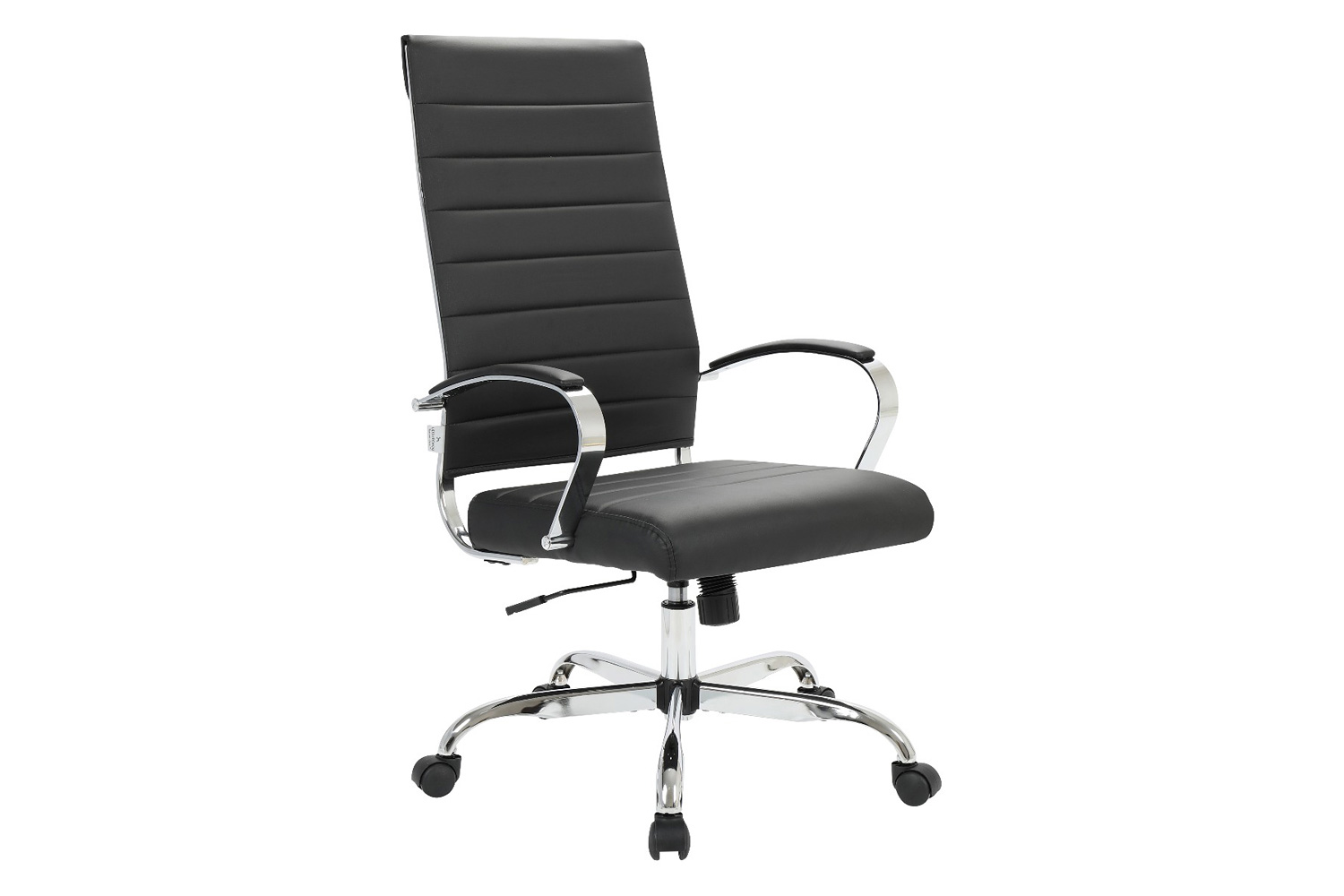 LeisureMod Benmar High-Back Home Leather Office Chair with Chrome Frame - Black