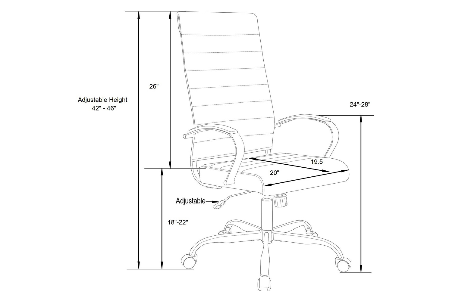 LeisureMod Benmar High-Back Home Leather Office Chair with Chrome Frame - Brown