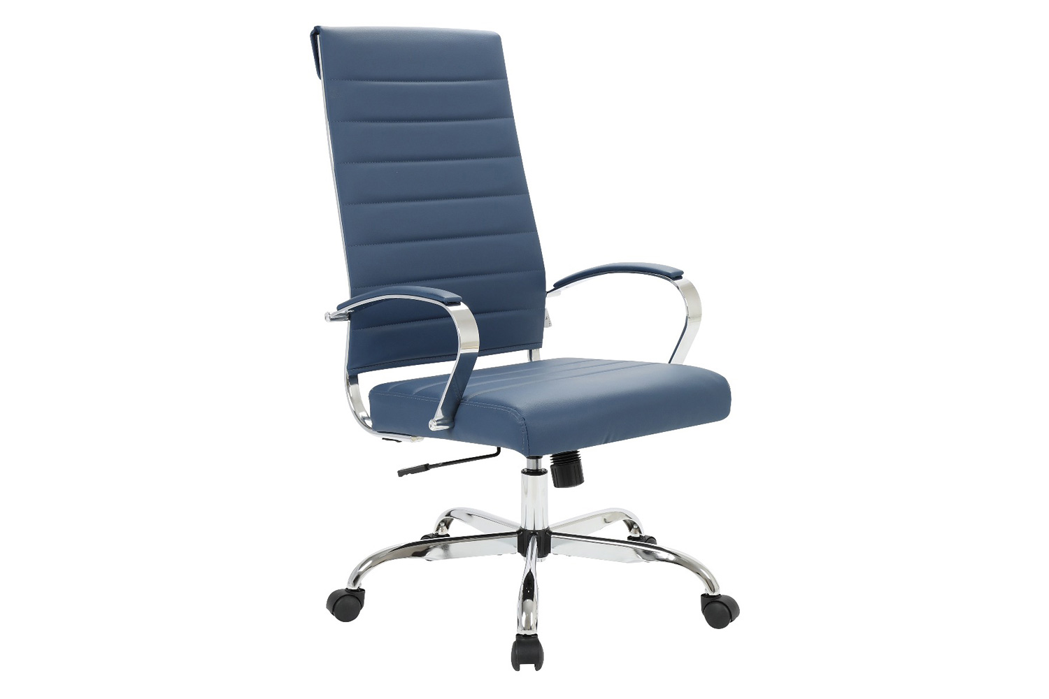 LeisureMod Benmar High-Back Home Leather Office Chair with Chrome Frame - Blue