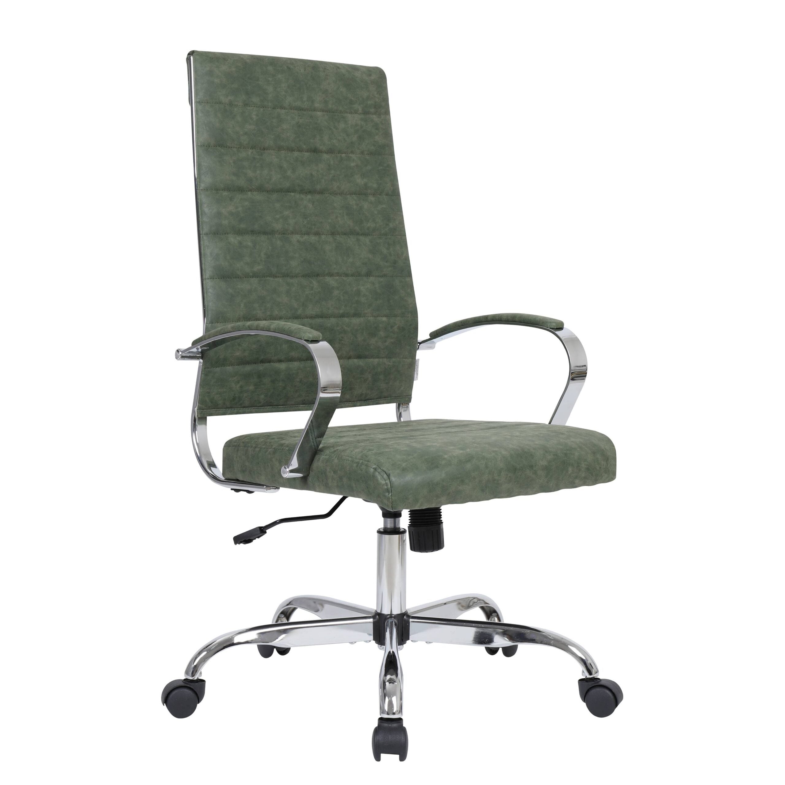 LeisureMod Benmar High-Back Home Leather Office Chair with Chrome Frame