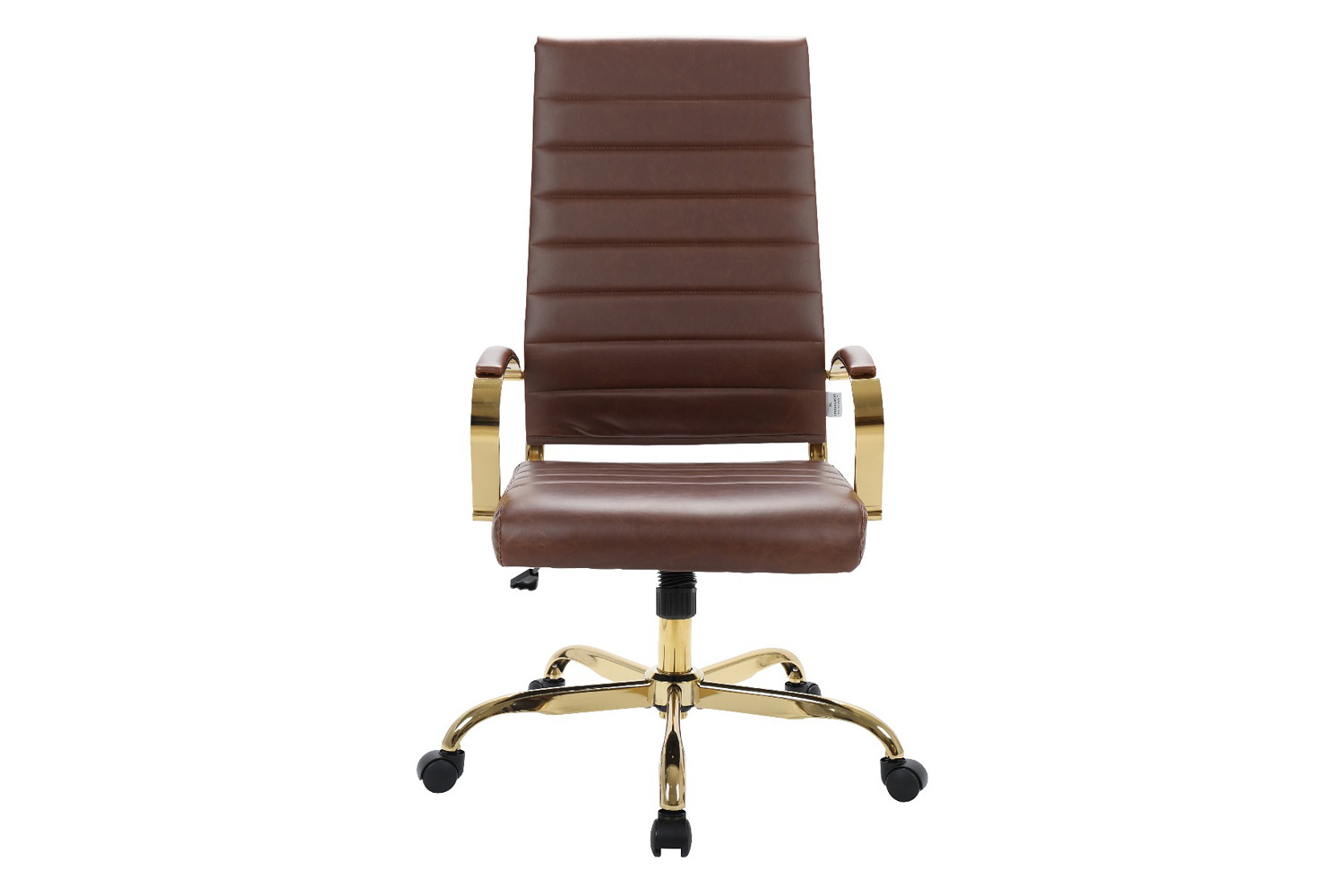 LeisureMod Benmar High-Back Leather Office Chair with Gold Frame - Brown