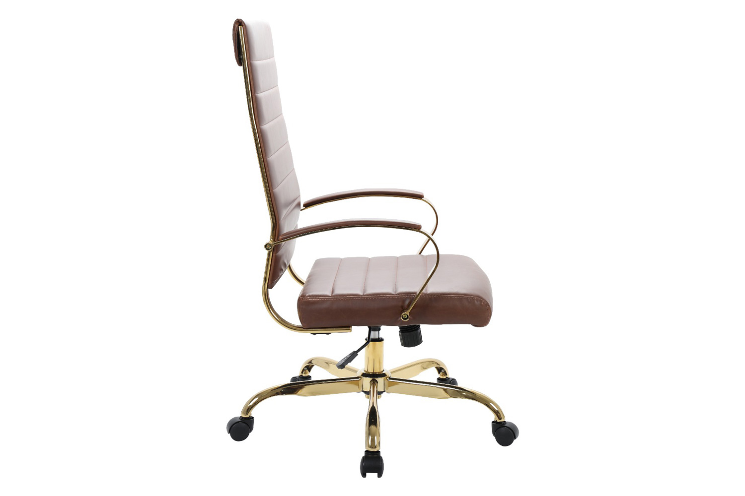 LeisureMod Benmar High-Back Leather Office Chair with Gold Frame - Brown