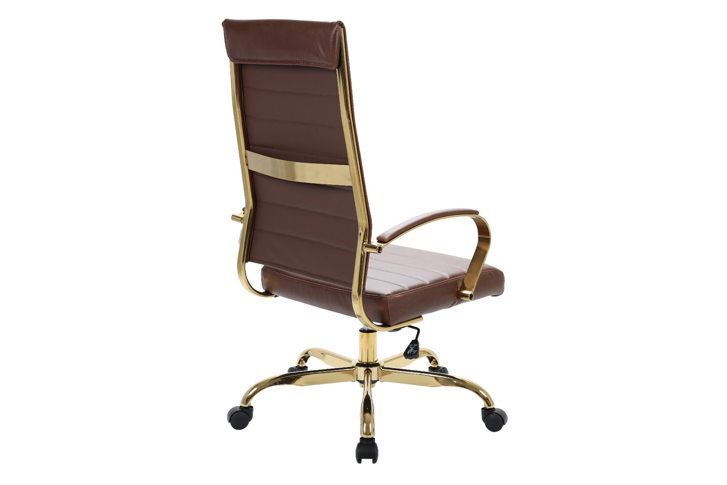 LeisureMod Benmar High-Back Leather Office Chair with Gold Frame - Brown