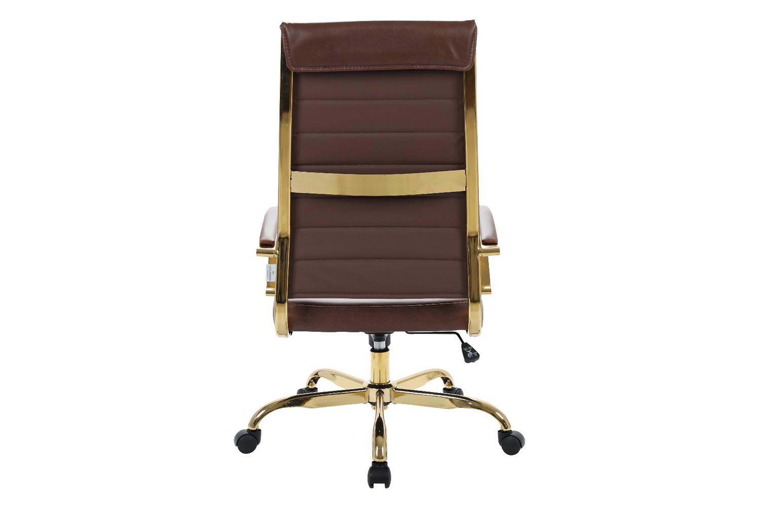 LeisureMod Benmar High-Back Leather Office Chair with Gold Frame - Brown