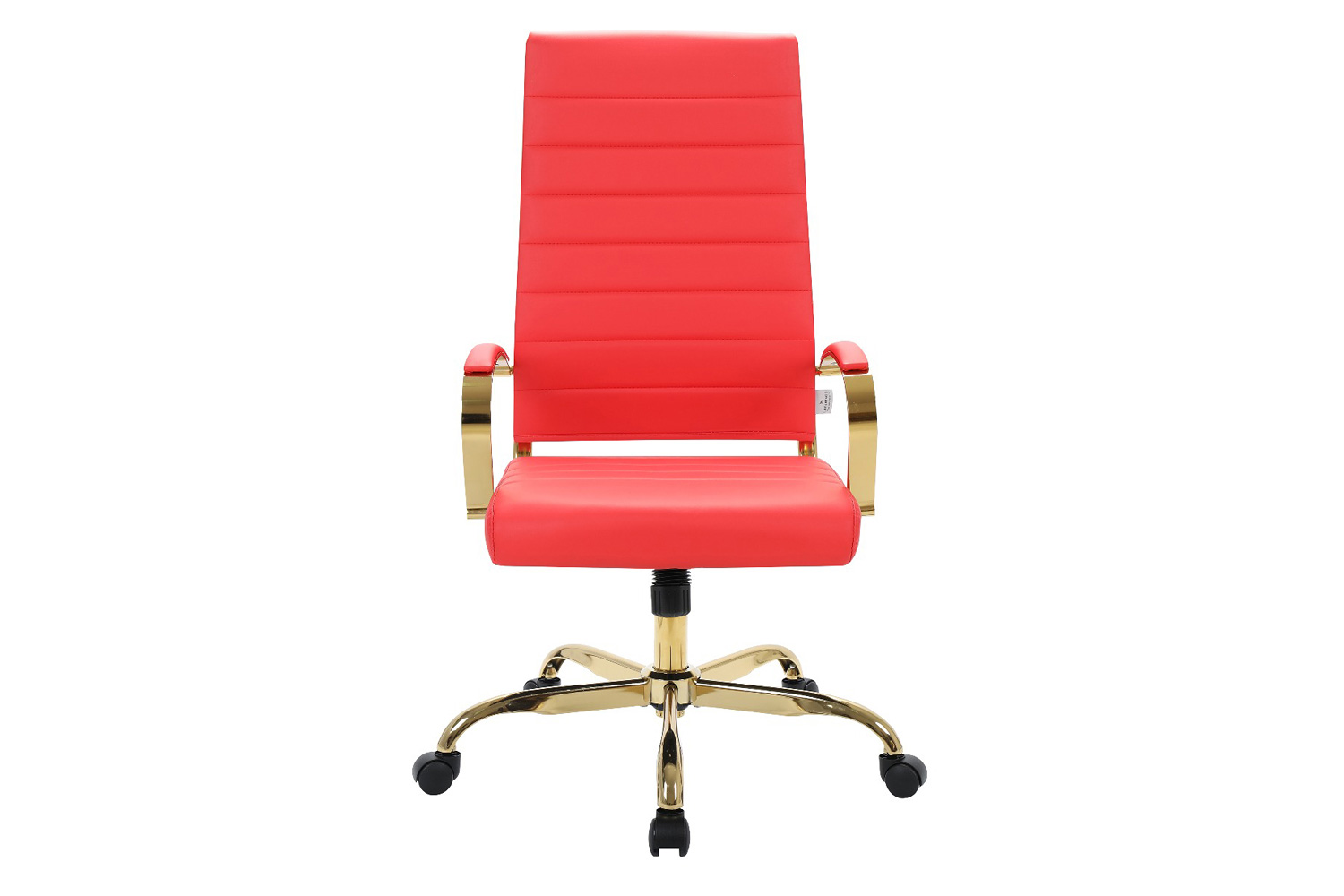 LeisureMod Benmar High-Back Leather Office Chair with Gold Frame - Red