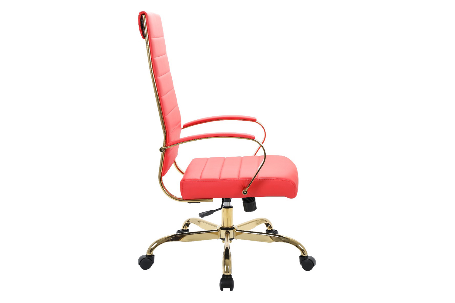 LeisureMod Benmar High-Back Leather Office Chair with Gold Frame - Red