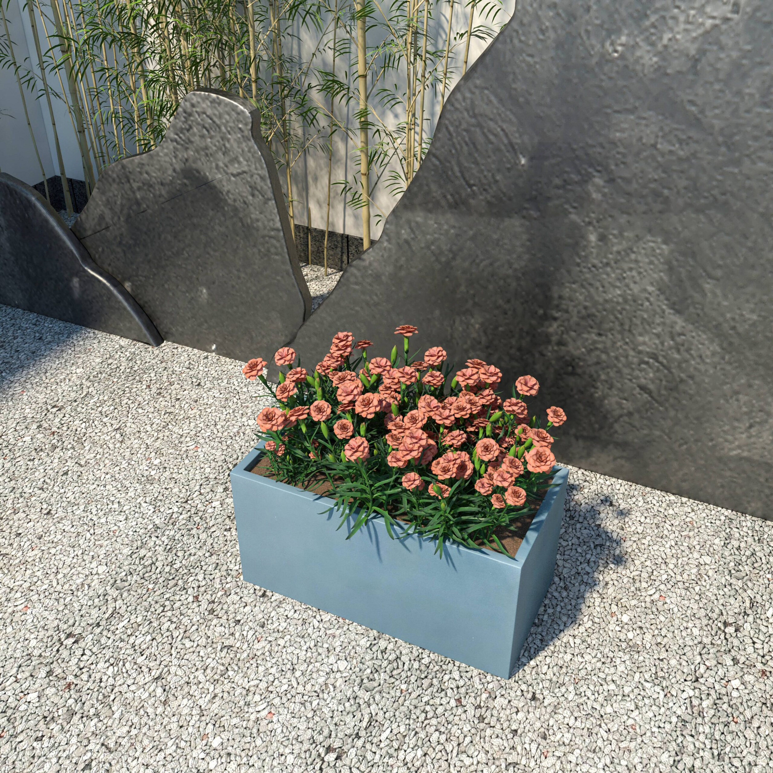 LeisureMod Bloom Mid-Century Modern Rectangular Fiberstone and MGO Clay Planter - Aged Concrete