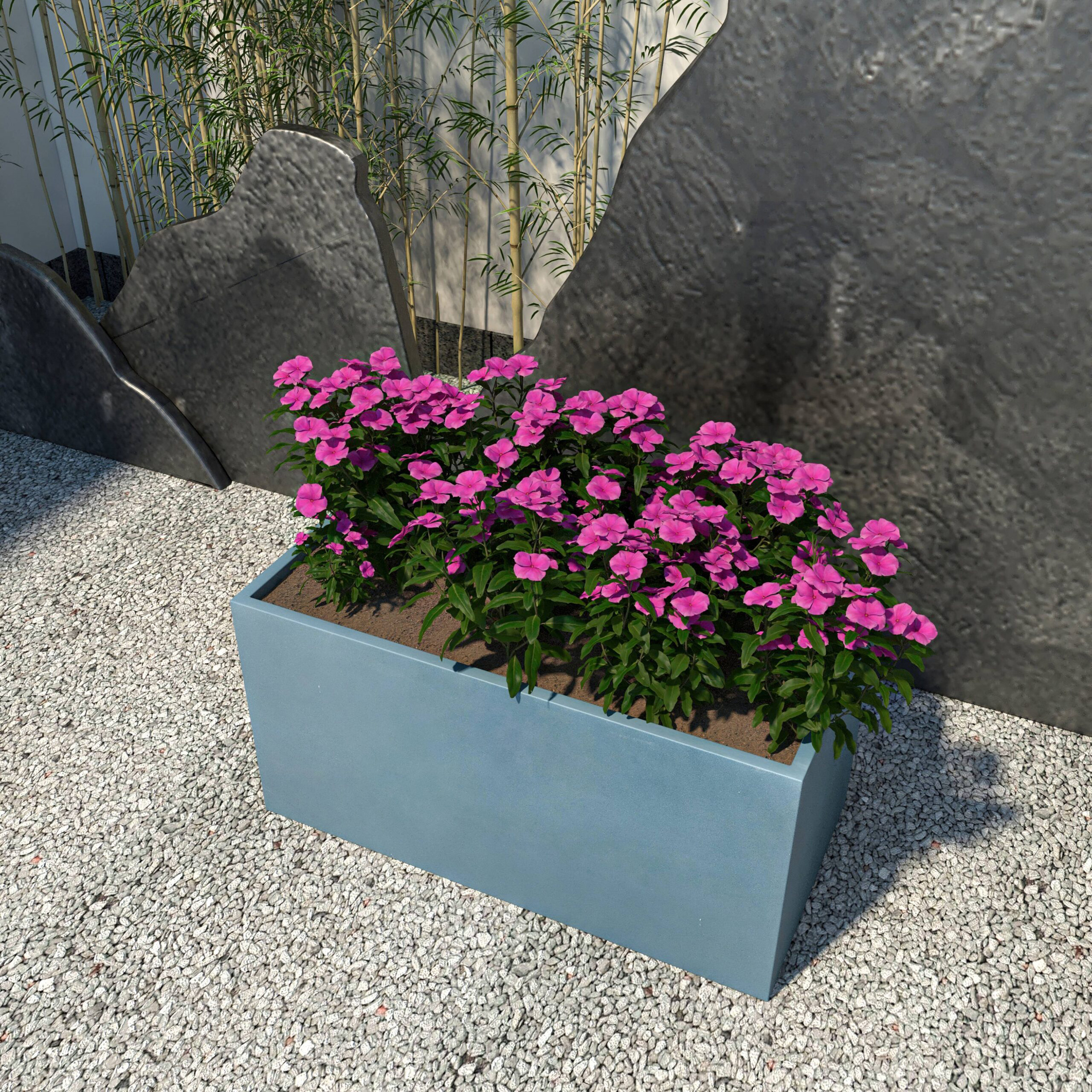 LeisureMod Bloom Mid-Century Modern Rectangular Fiberstone and MGO Clay Planter - Aged Concrete