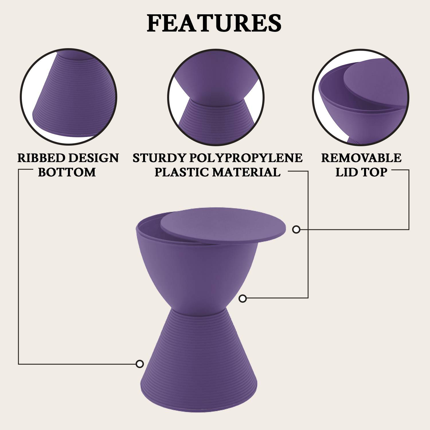 LeisureMod Boyd Modern Round Side End Table - Purple